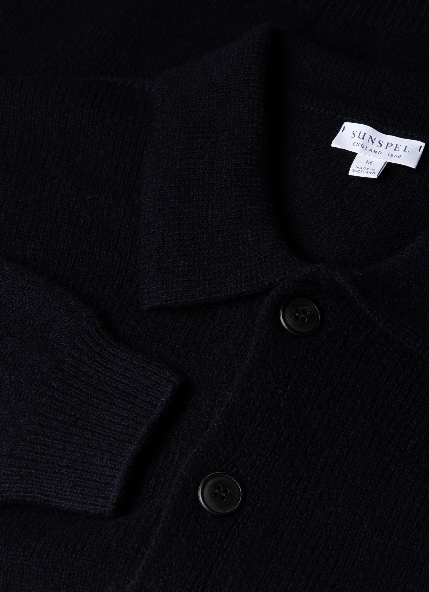 Men's Lambswool Cardigan in Dark Navy Mouline - Image 4