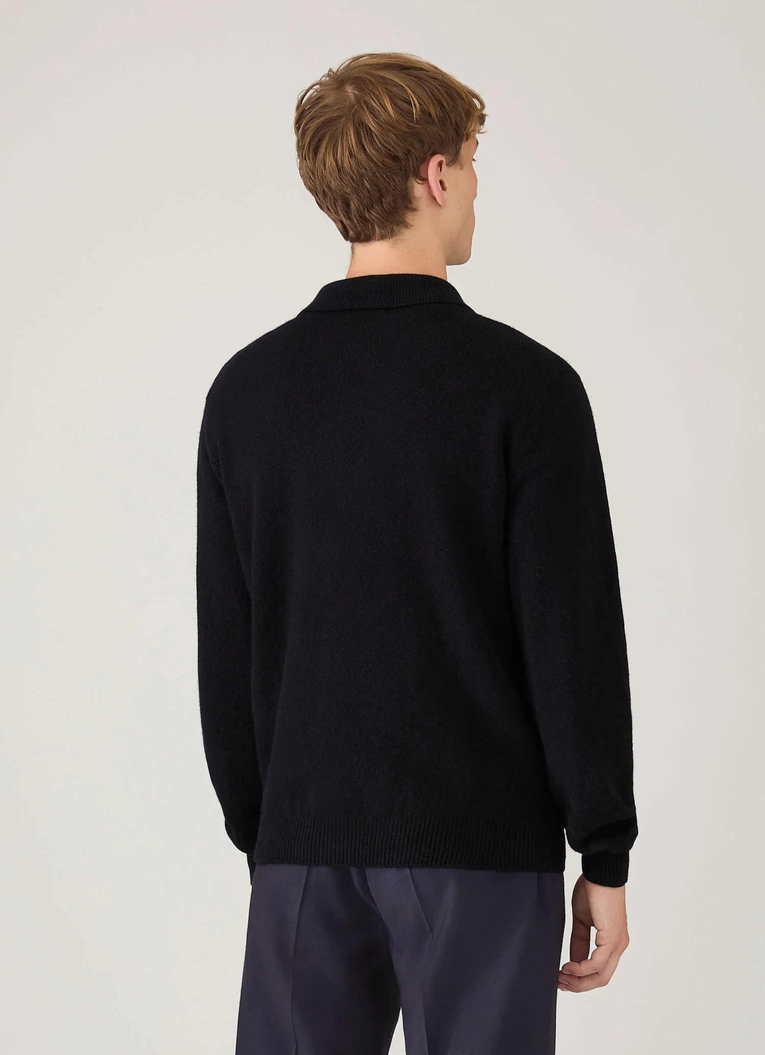 Men's Lambswool Cardigan in Dark Navy Mouline - Image 5