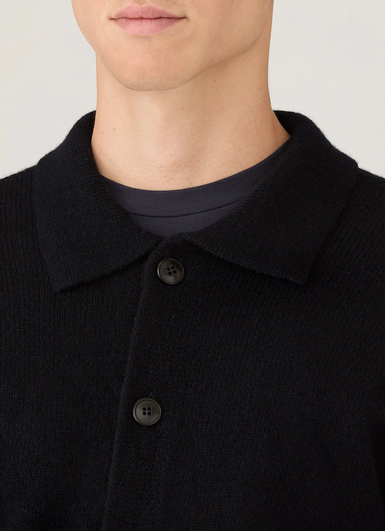 Men's Lambswool Cardigan in Dark Navy Mouline - Image 6