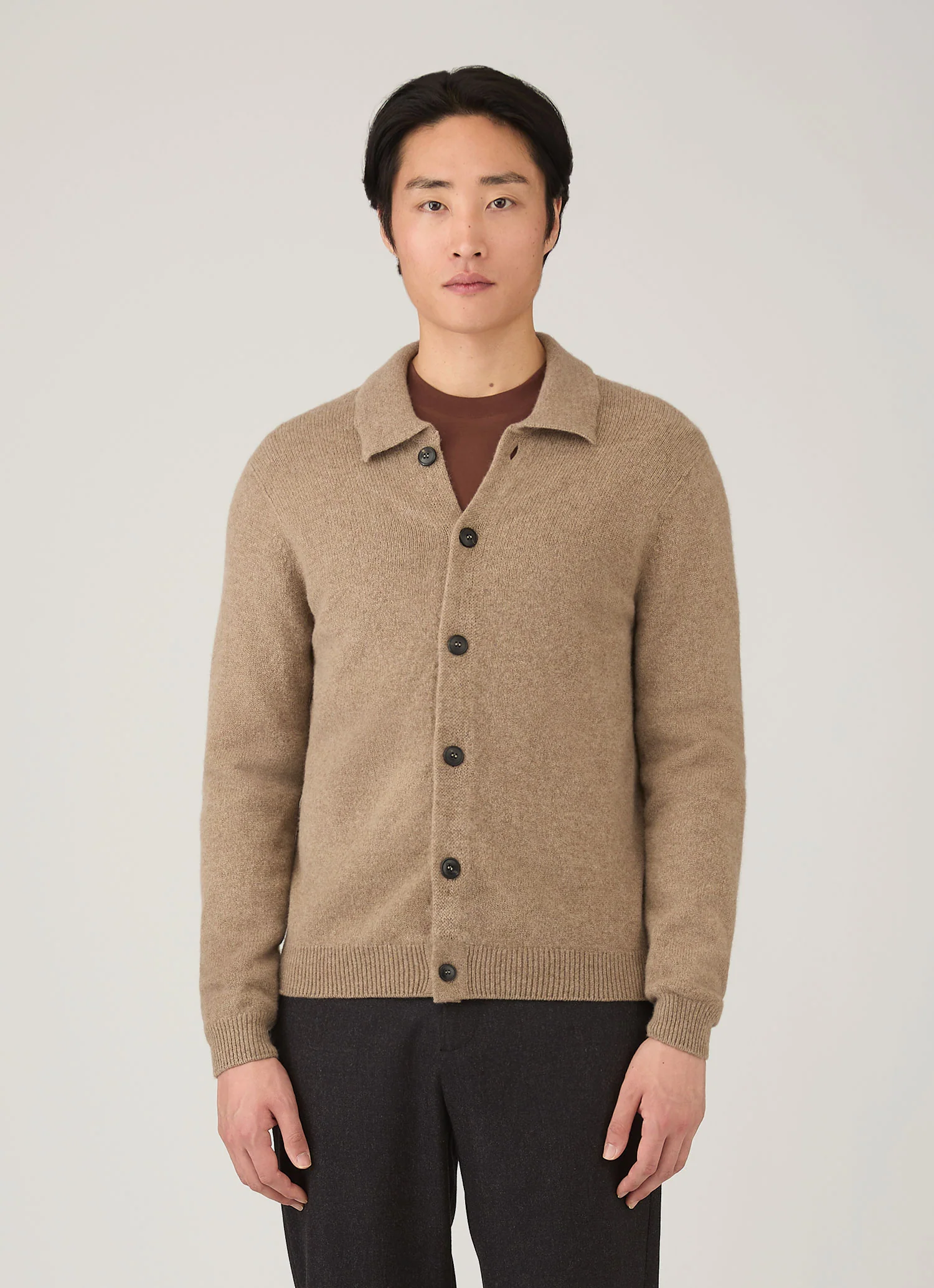 Men's Lambswool Cardigan in Sandstone - Image 2