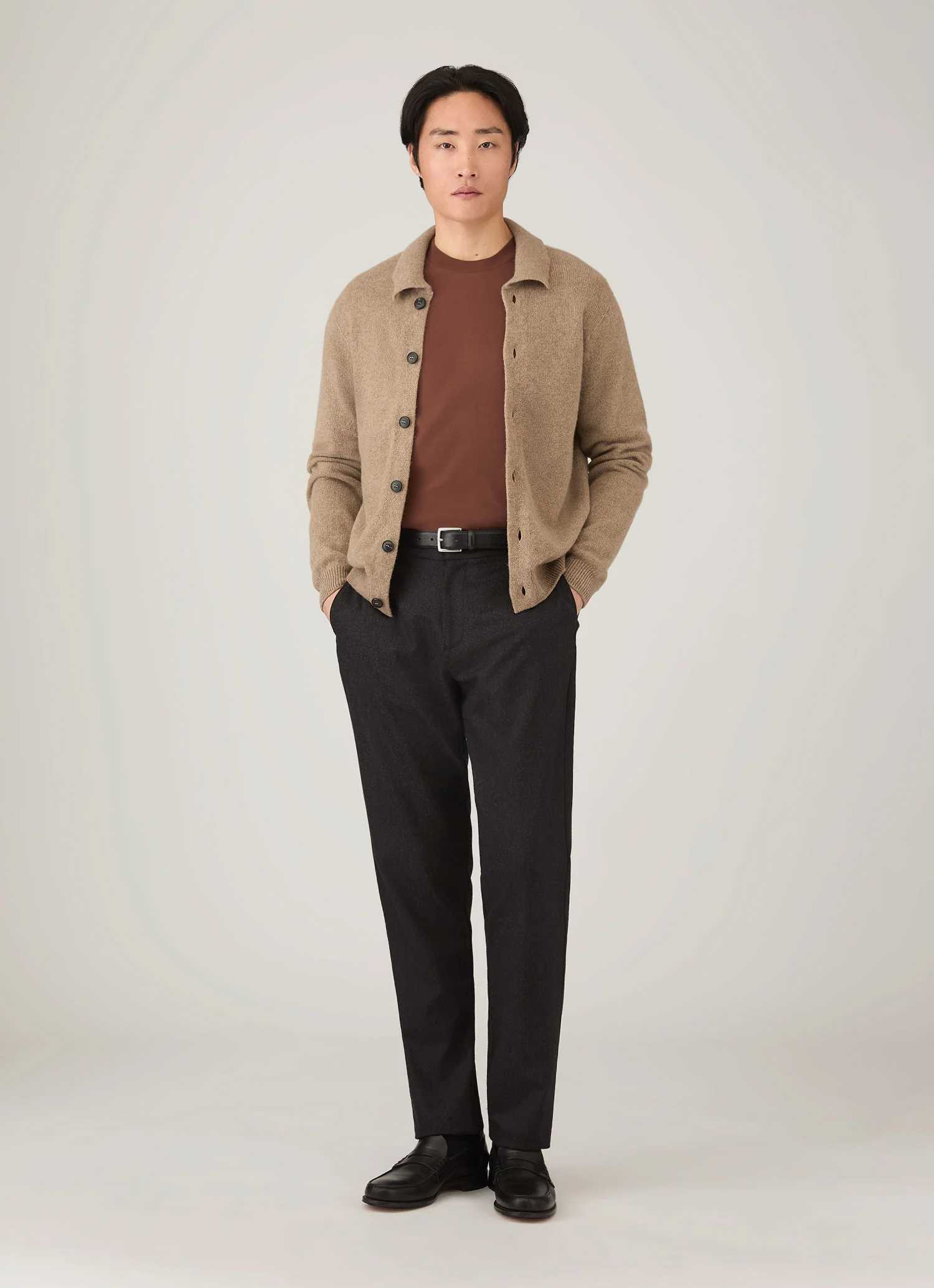 Men's Lambswool Cardigan in Sandstone - Image 3