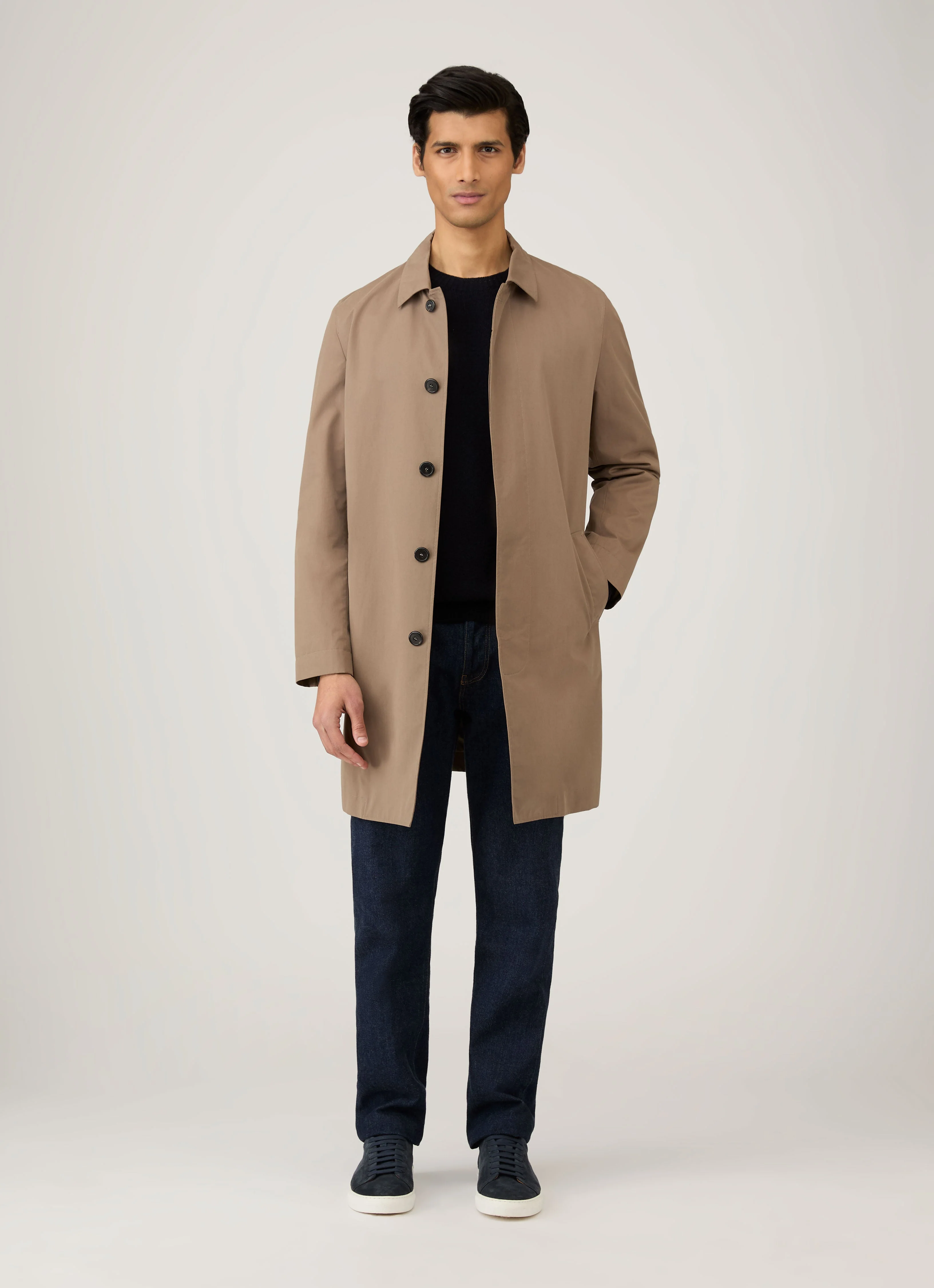 Men's Lambswool Crew Neck Jumper in Dark Navy Mouline - Image 3