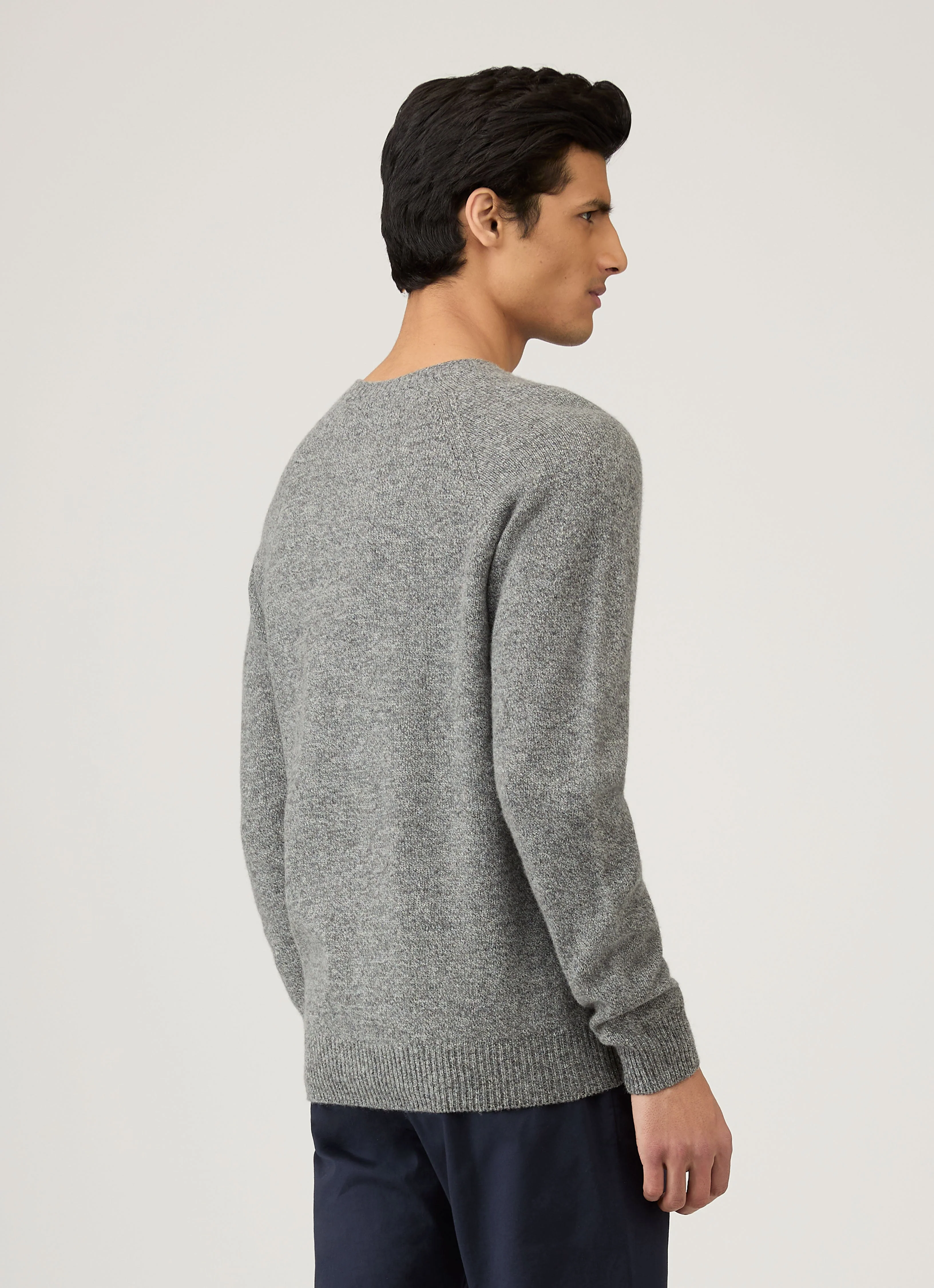 Men's Lambswool Crew Neck Jumper in Mid Grey Melange - Image 5