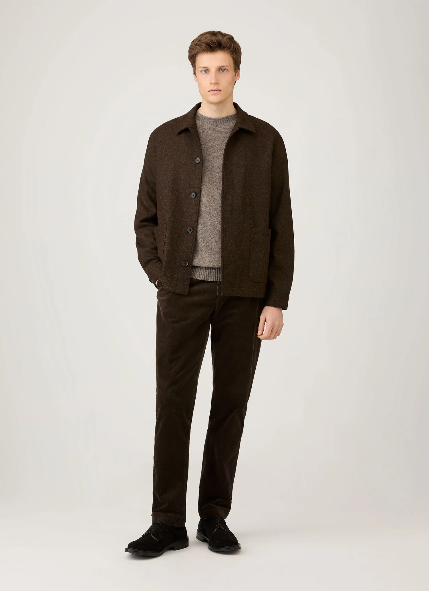 Men's Lambswool Crew Neck Jumper in Bark - Image 3
