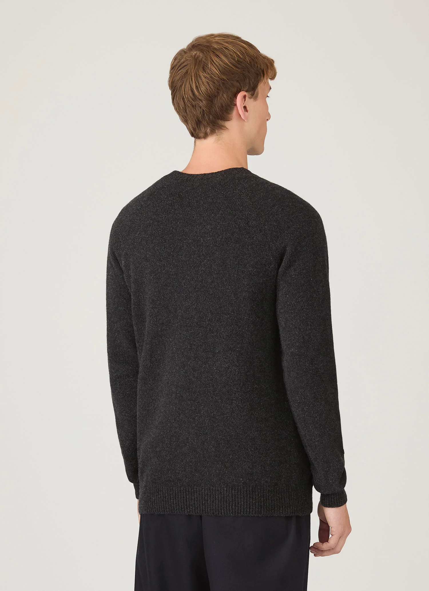 Men's Lambswool Crew Neck Jumper in Charcoal Melange - Image 5