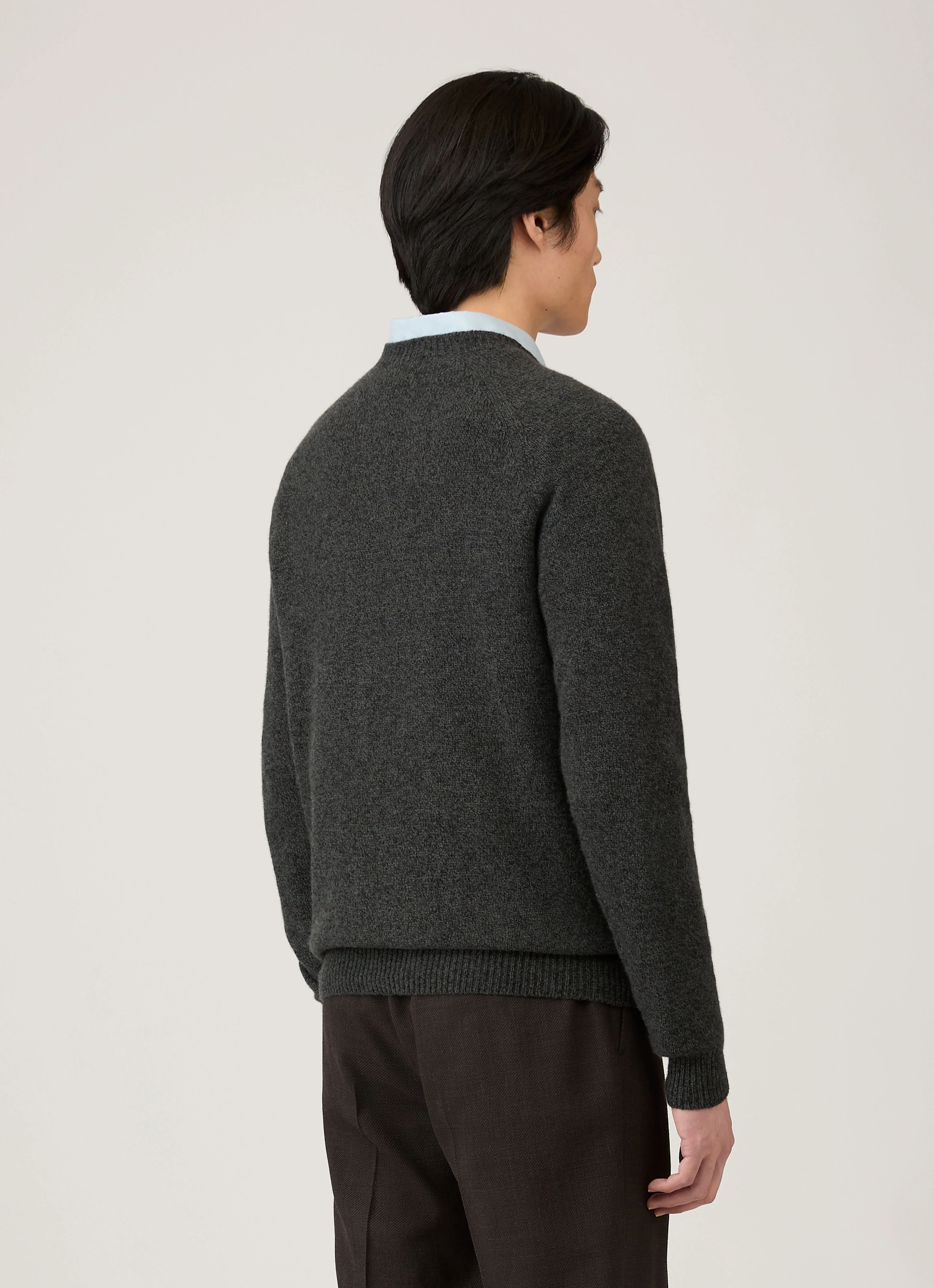 Men's Lambswool Crew Neck Jumper in Dark Green Twist - Image 5
