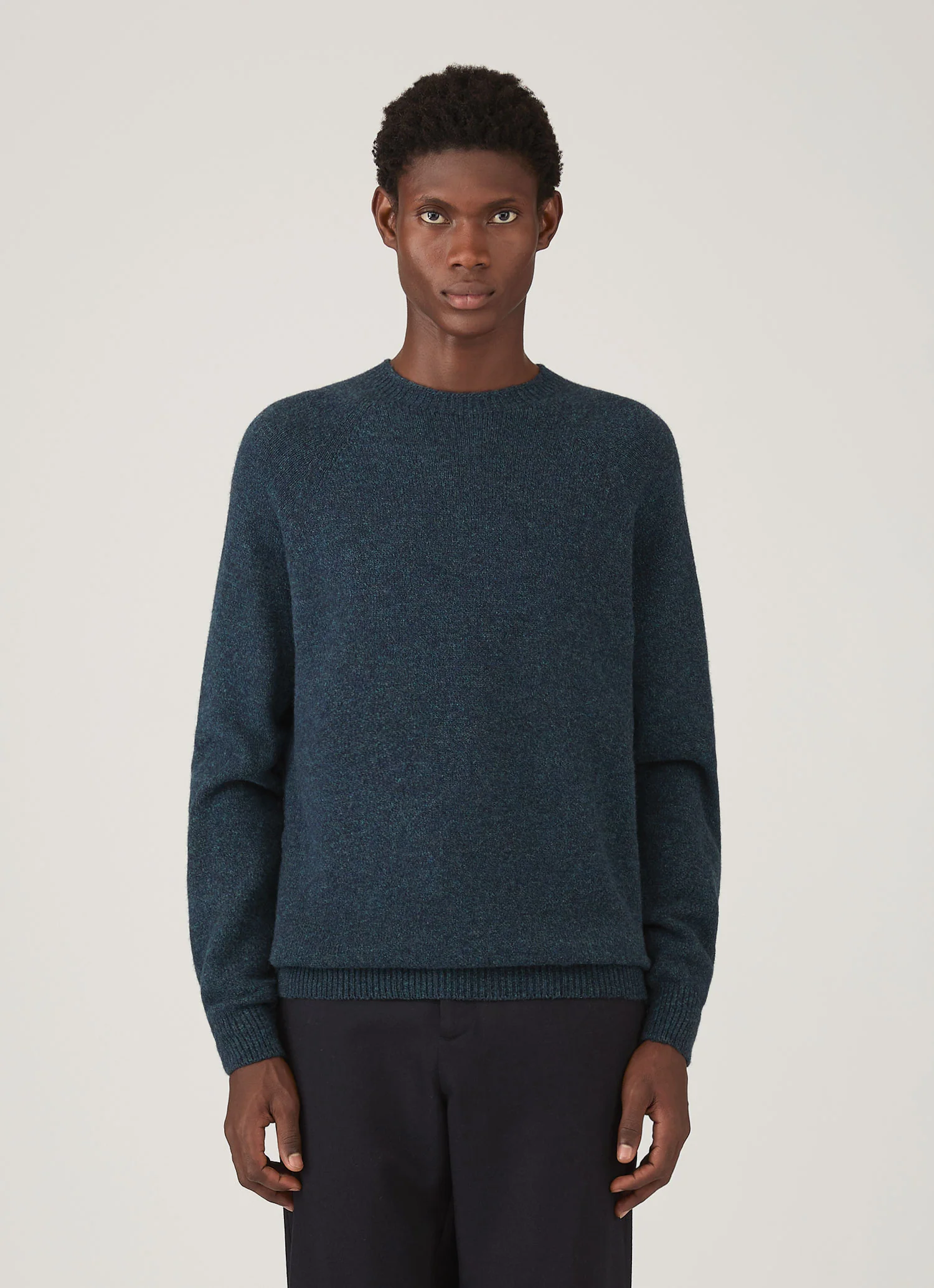 Men's Lambswool Crew Neck Jumper in Dark Petrol Twist - Image 2