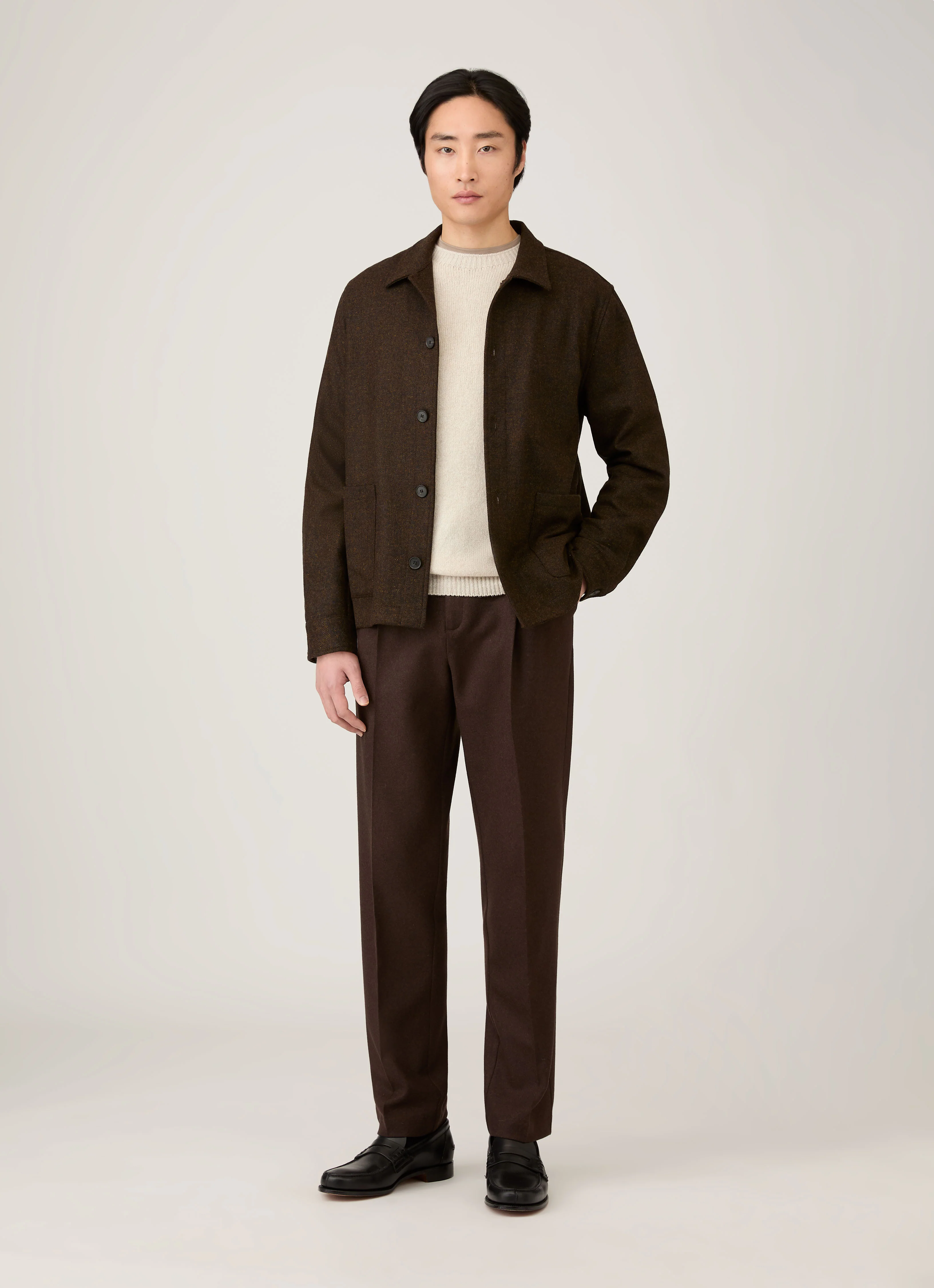 Men's Lambswool Crew Neck Jumper in Oatmeal Melange - Image 3