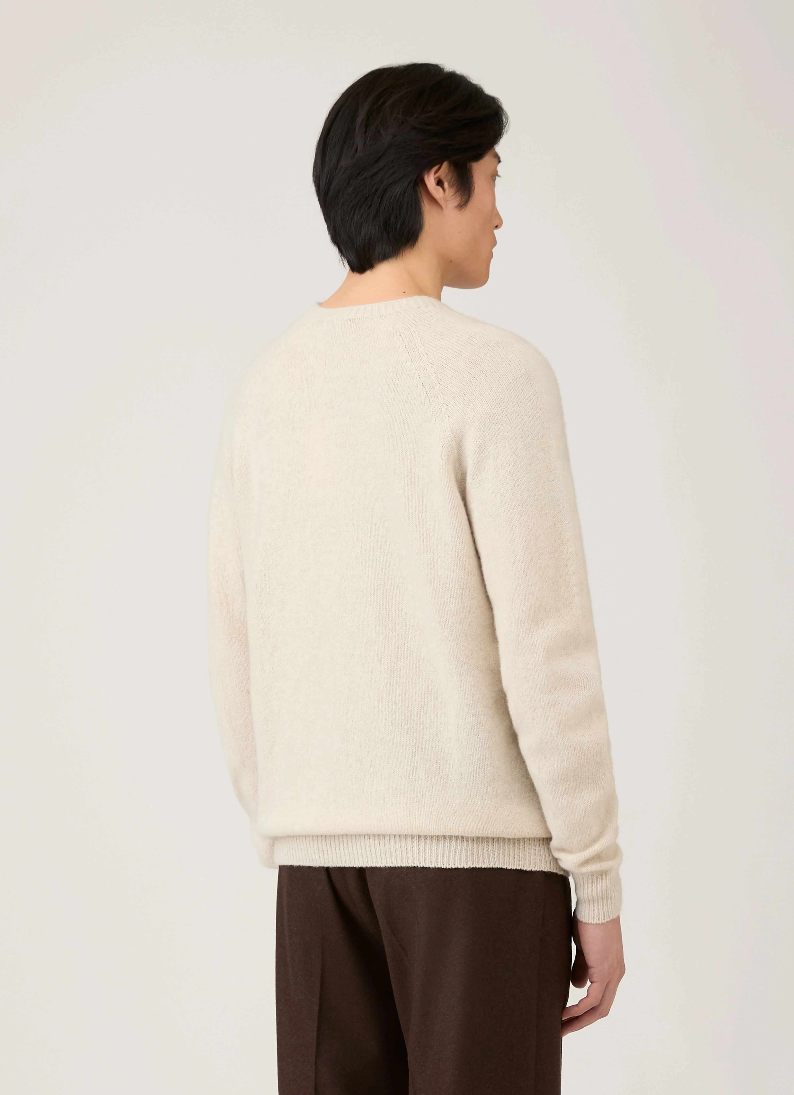 Men's Lambswool Crew Neck Jumper in Oatmeal Melange - Image 5