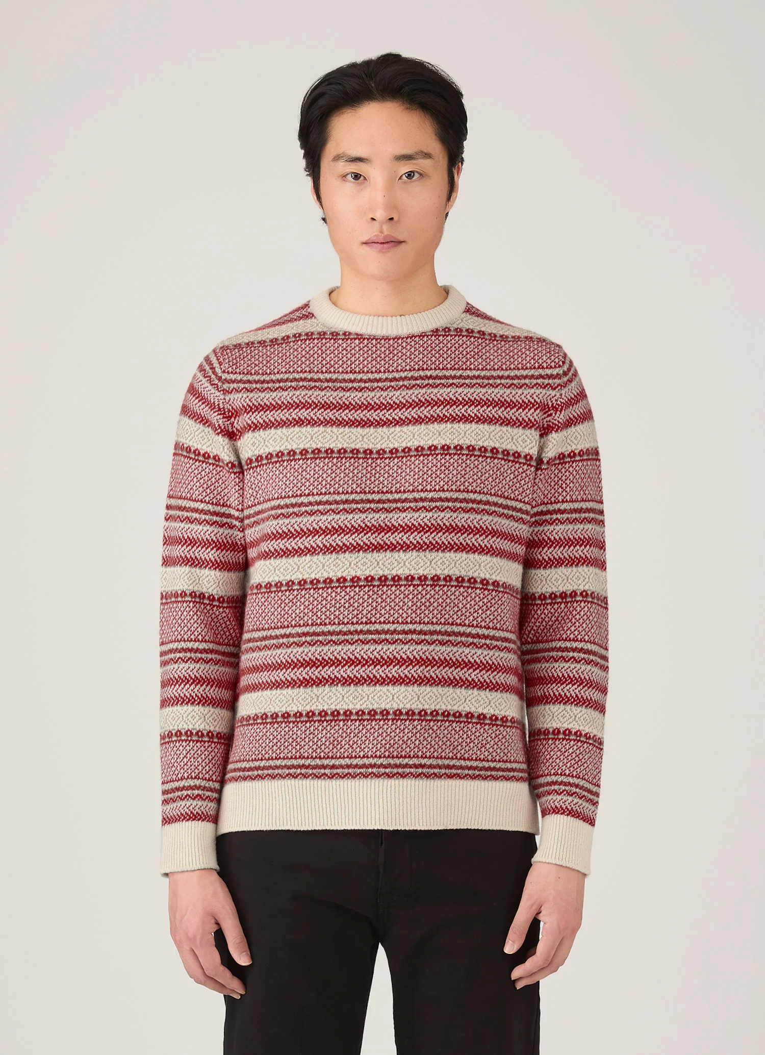 Men's Lambswool Fair Isle Jumper in Bright Red - Image 2