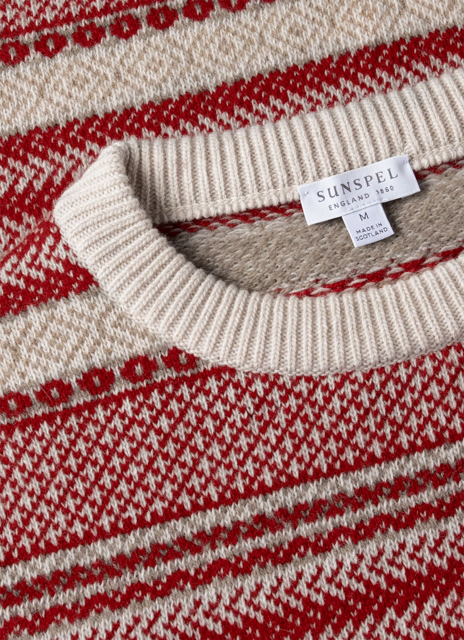 Men's Lambswool Fair Isle Jumper in Bright Red - Image 4