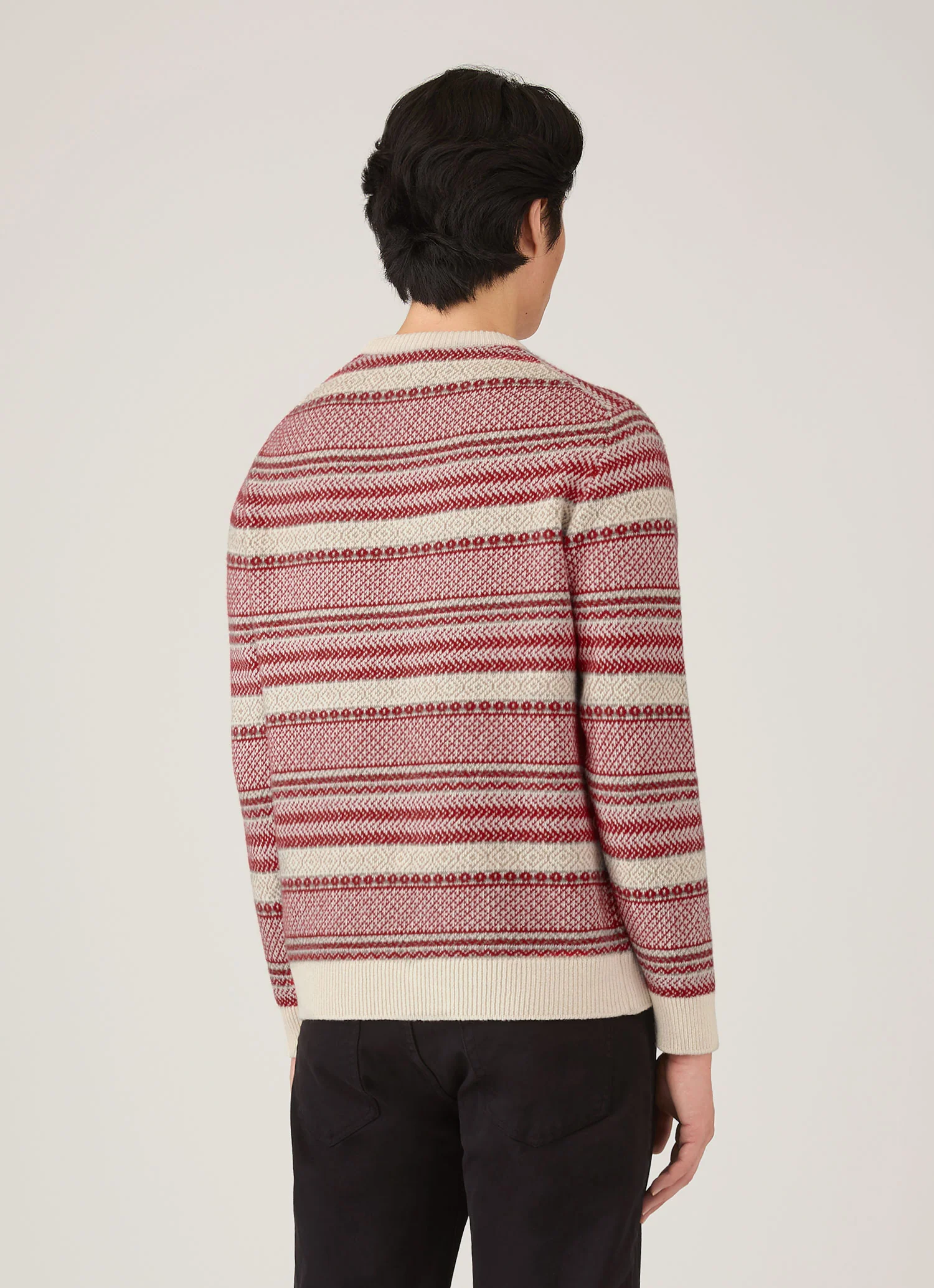 Men's Lambswool Fair Isle Jumper in Bright Red - Image 5