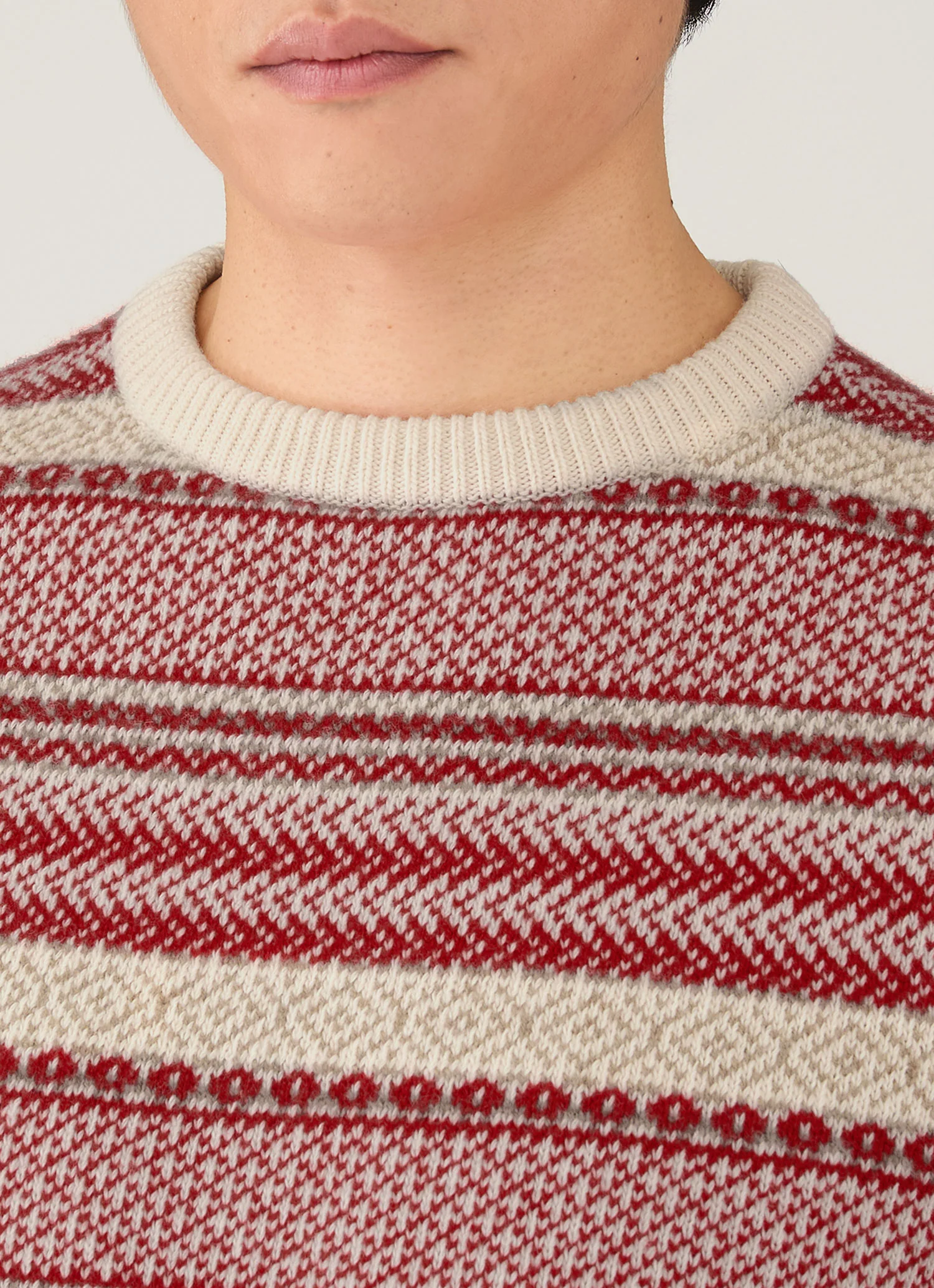 Men's Lambswool Fair Isle Jumper in Bright Red - Image 6