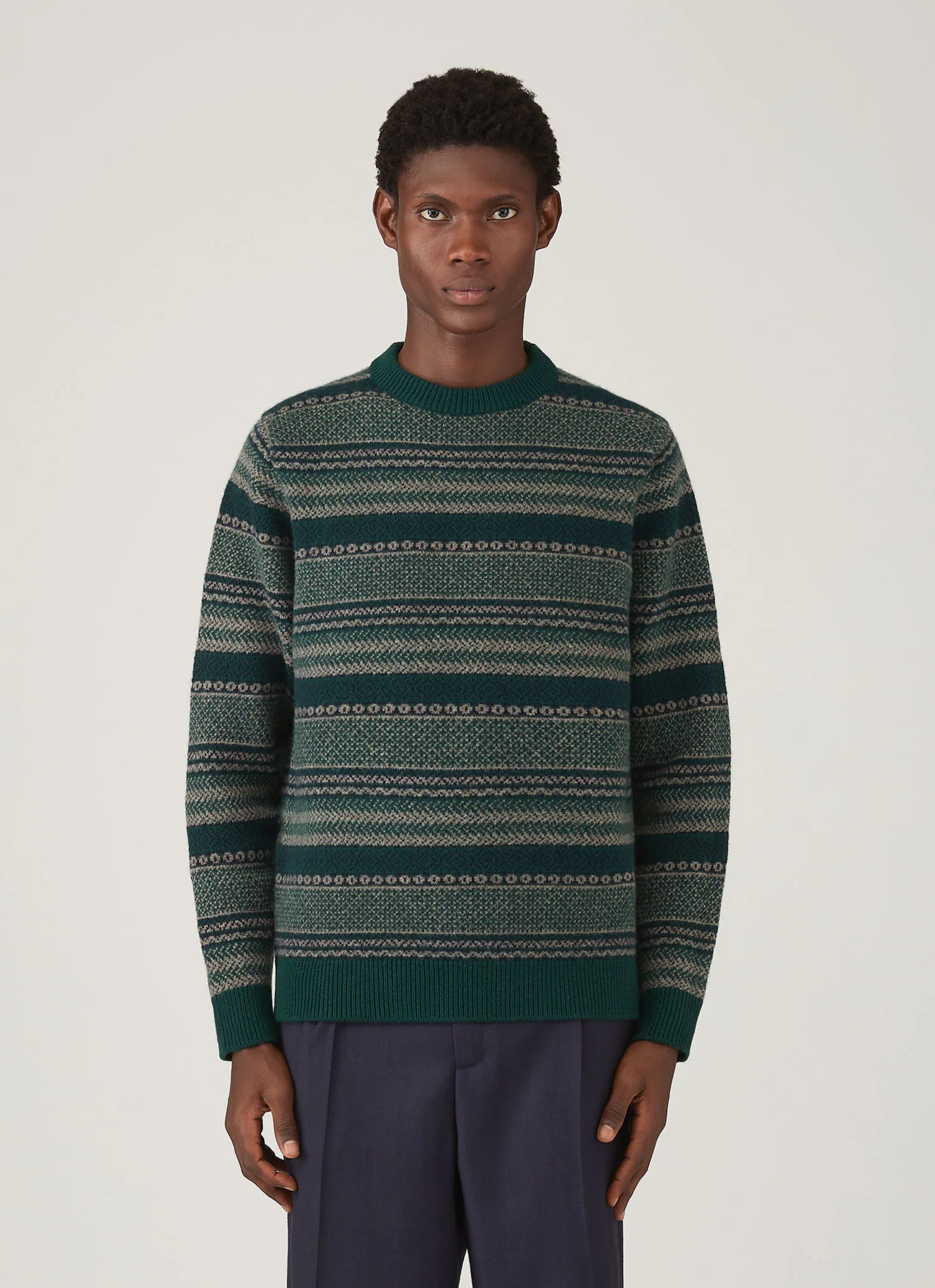 Men's Lambswool Fair Isle Jumper in Holly Green - Image 2