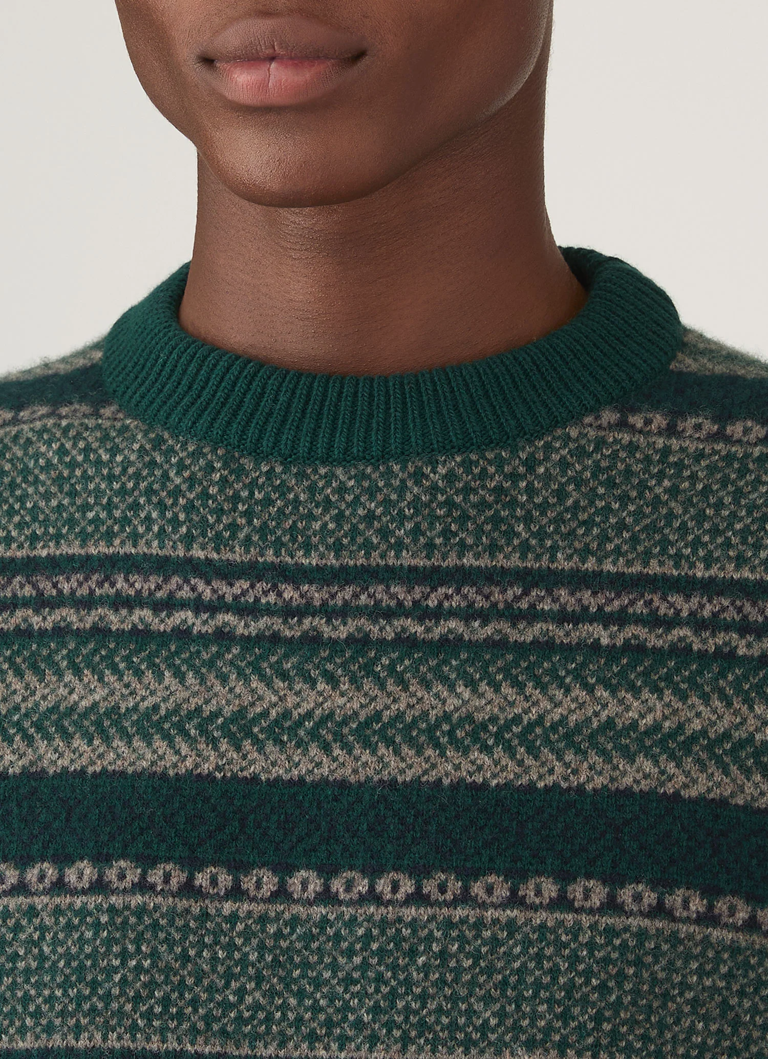 Men's Lambswool Fair Isle Jumper in Holly Green - Image 6