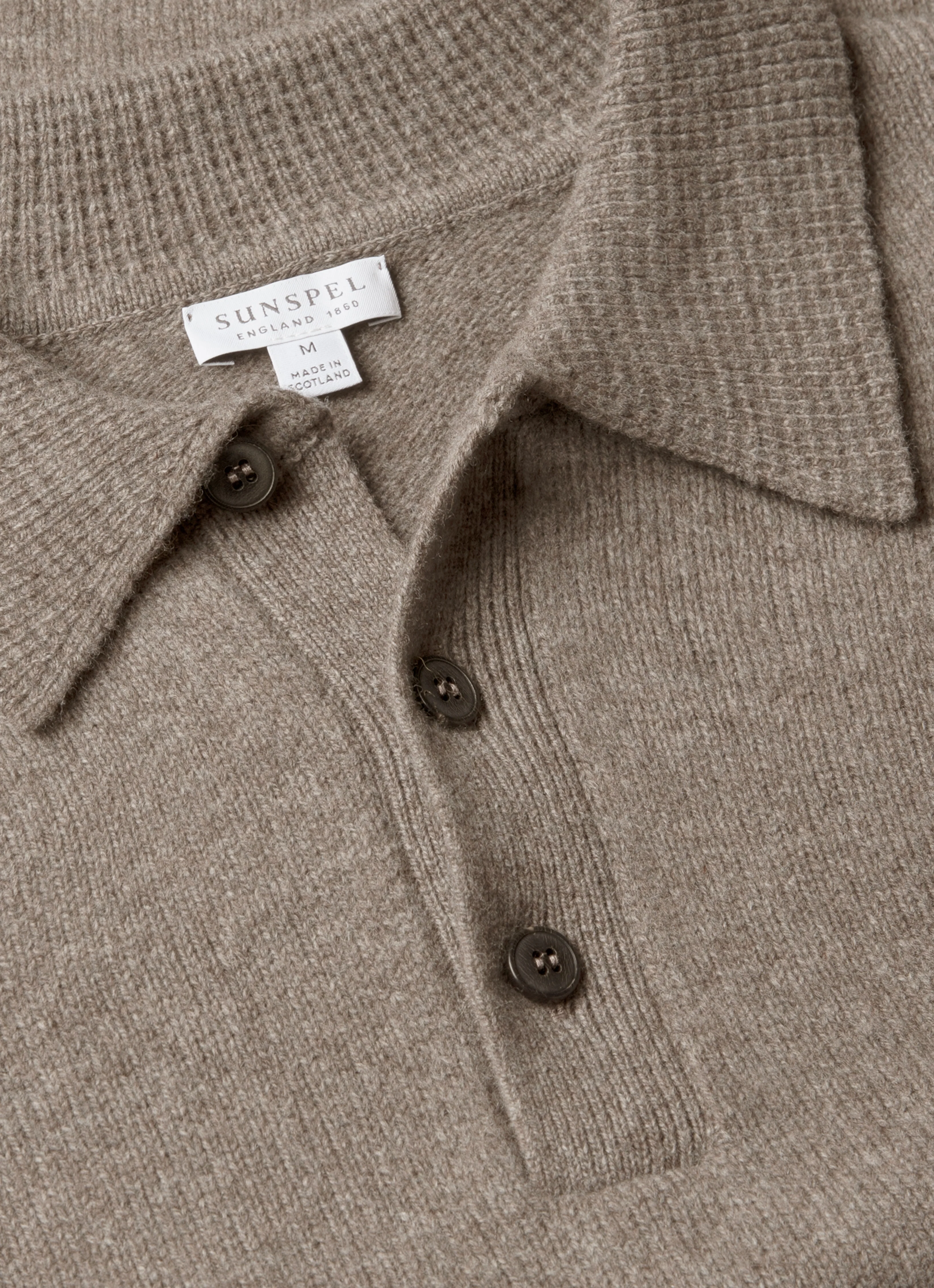 Men's Lambswool Knitted Polo Shirt in Bark - Image 4