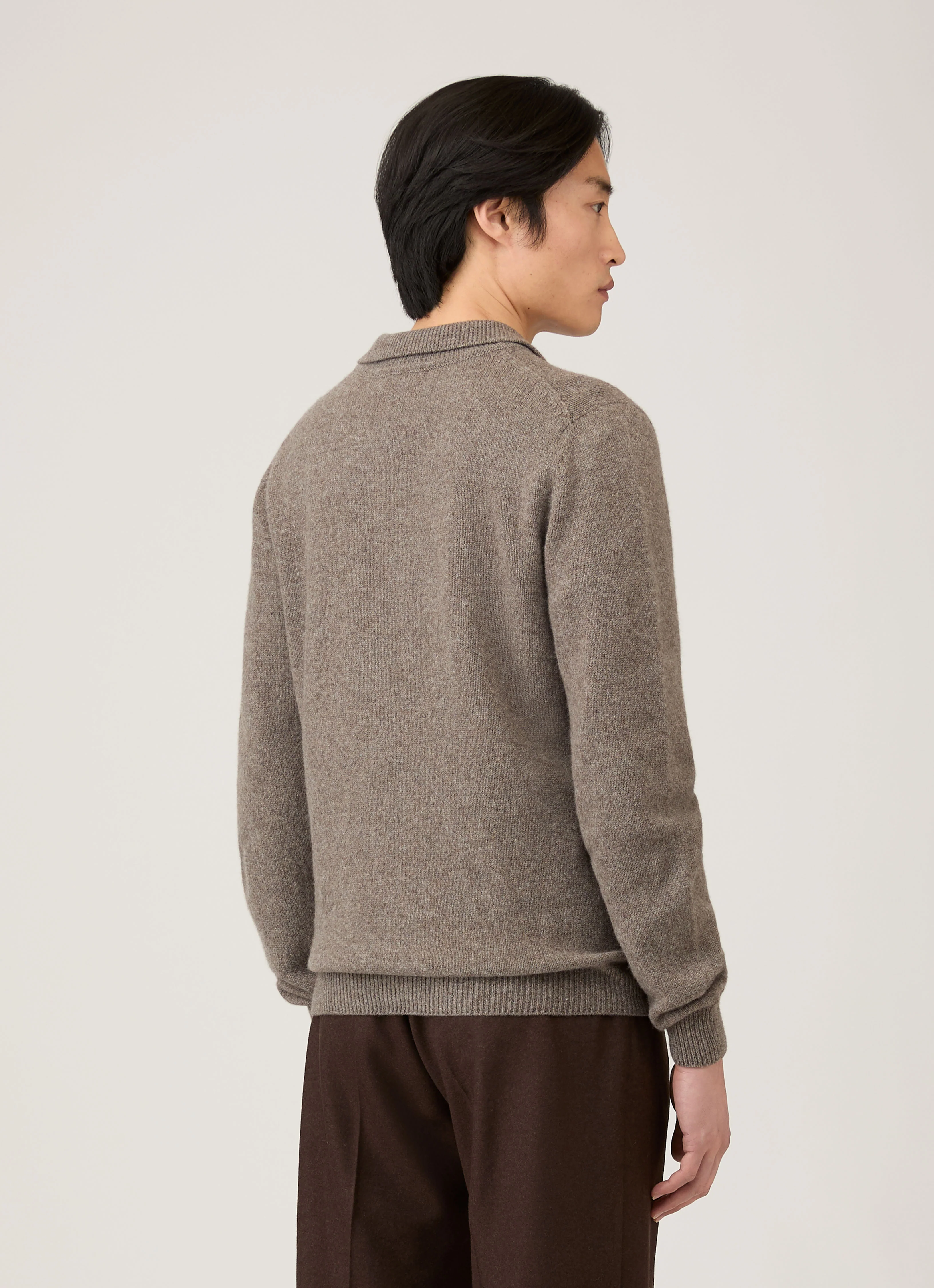 Men's Lambswool Knitted Polo Shirt in Bark - Image 5