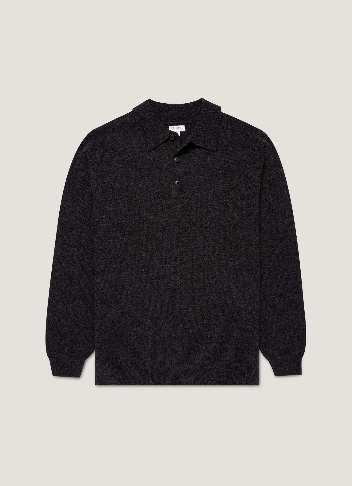 Men's Lambswool Knitted Polo Shirt in Charcoal Melange
