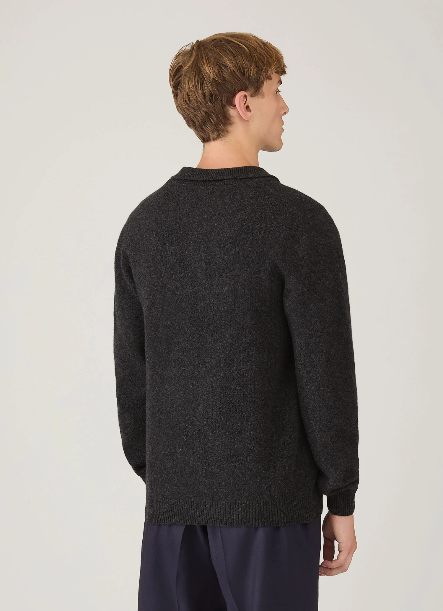 Men's Lambswool Knitted Polo Shirt in Charcoal Melange - Image 5
