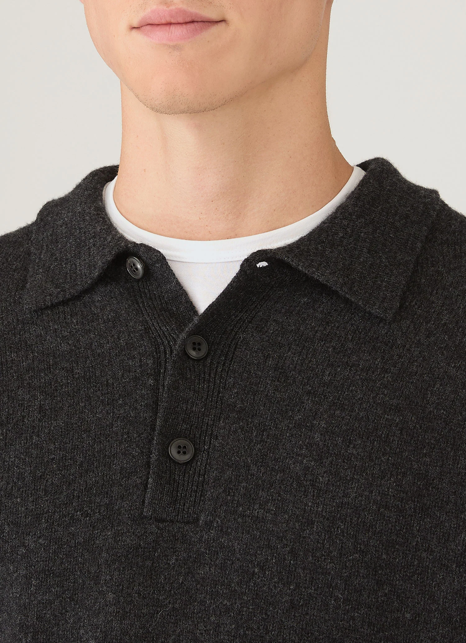 Men's Lambswool Knitted Polo Shirt in Charcoal Melange - Image 6