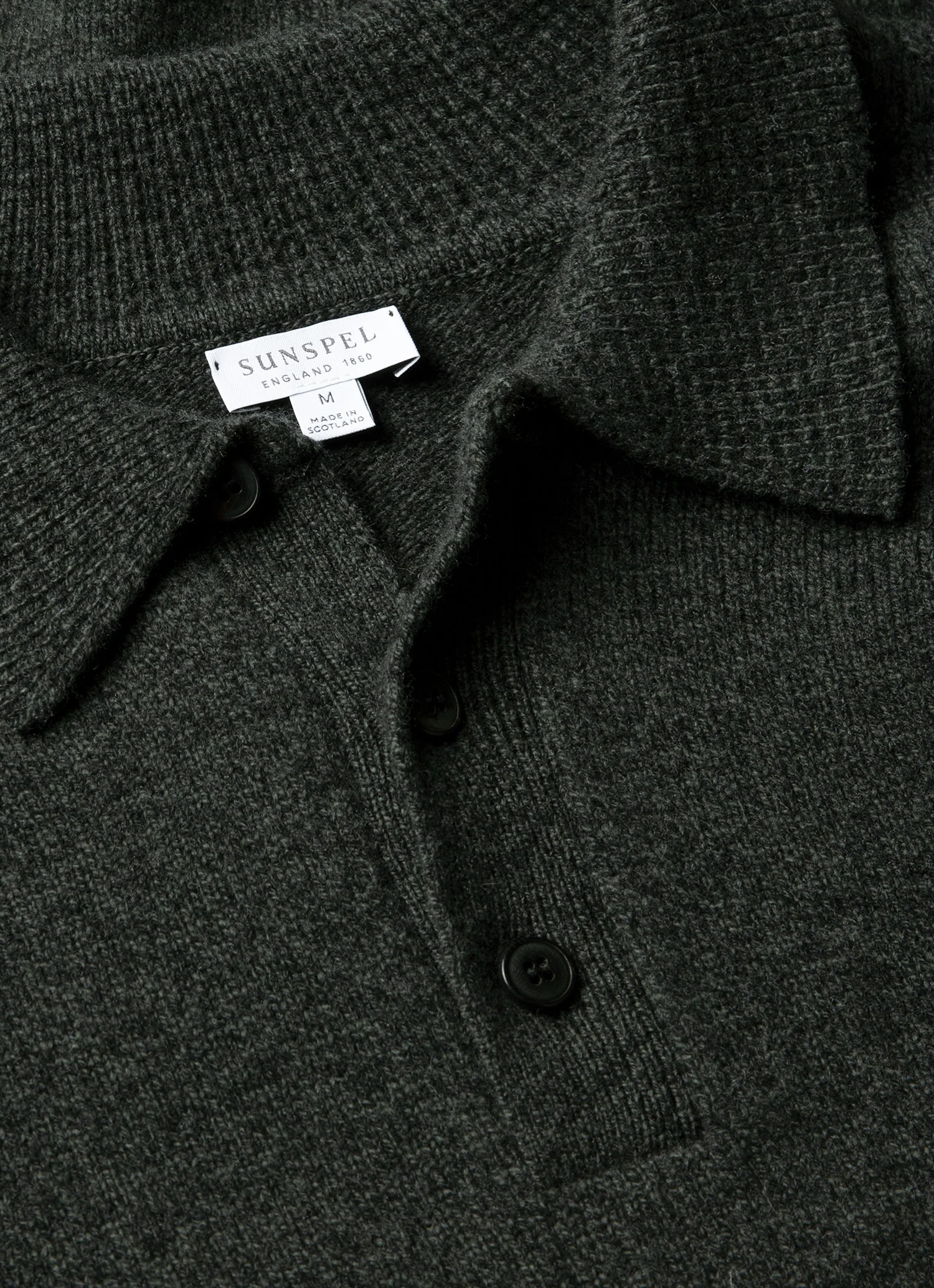 Men's Lambswool Knitted Polo Shirt in Dark Green Twist - Image 4