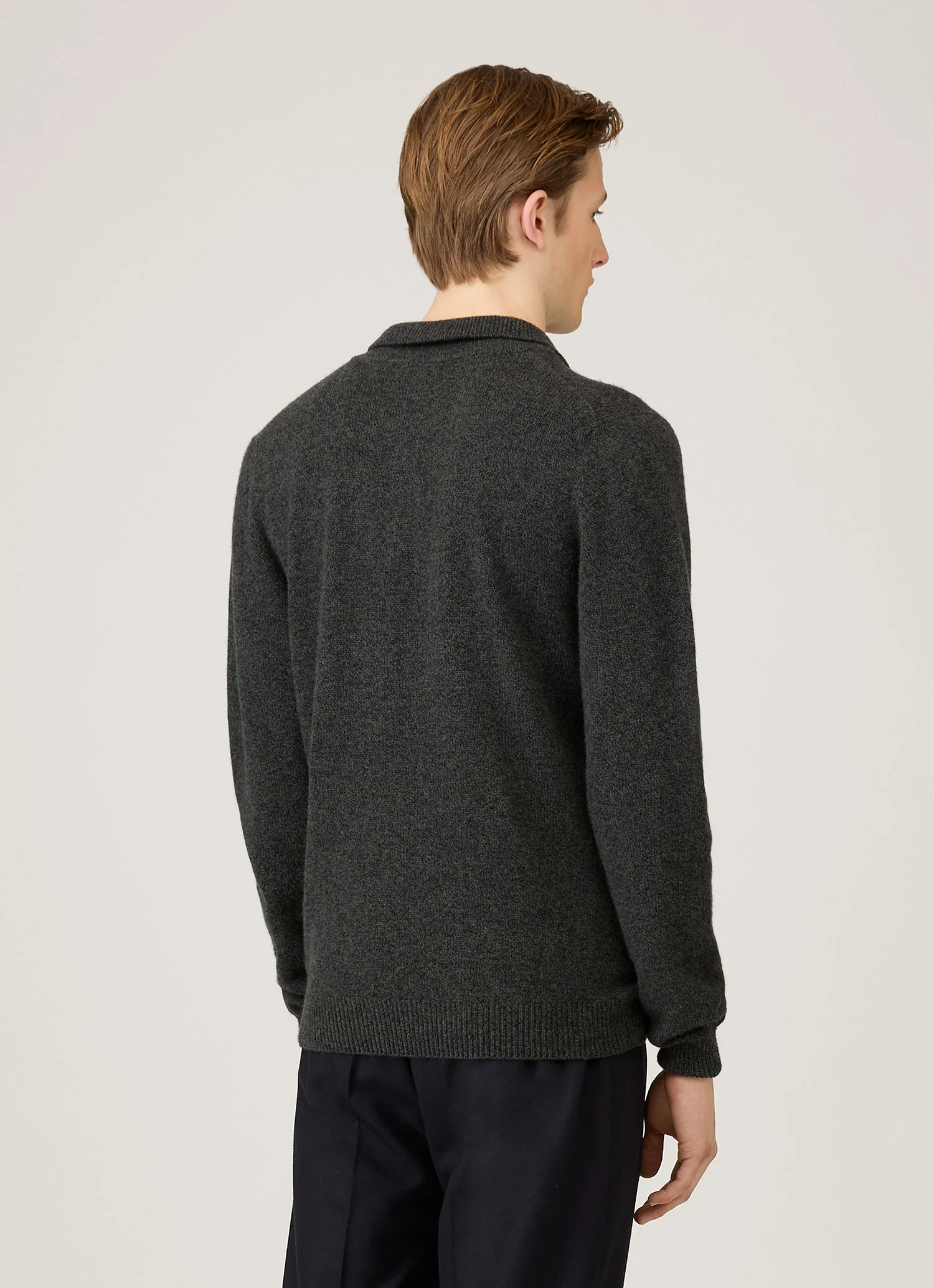 Men's Lambswool Knitted Polo Shirt in Dark Green Twist - Image 5