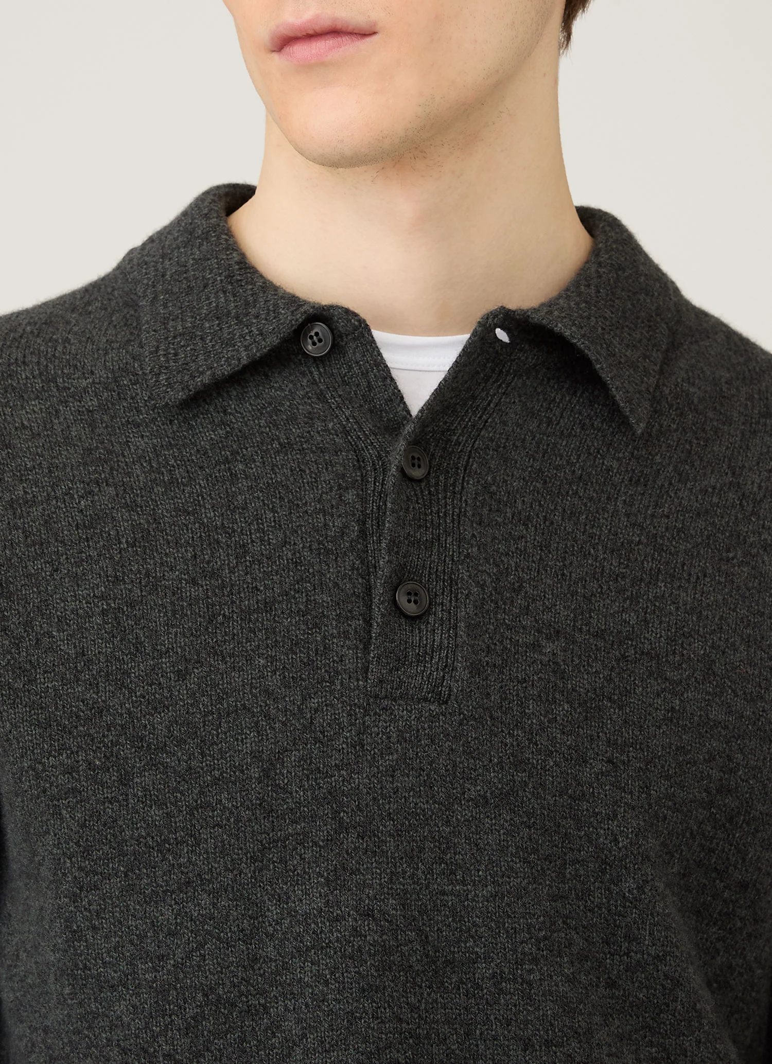 Men's Lambswool Knitted Polo Shirt in Dark Green Twist - Image 6