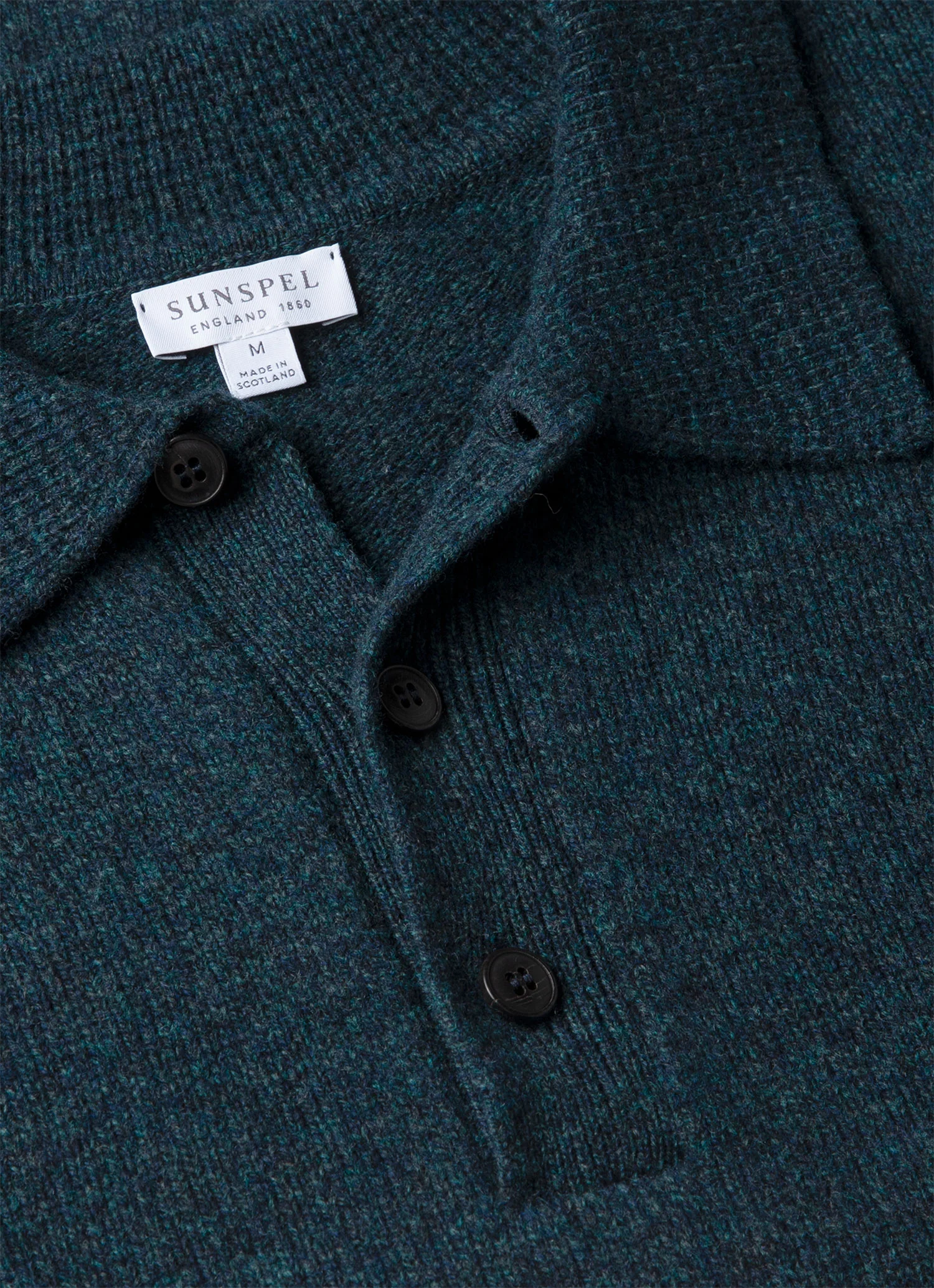 Men's Lambswool Knitted Polo Shirt in Dark Petrol Twist - Image 4