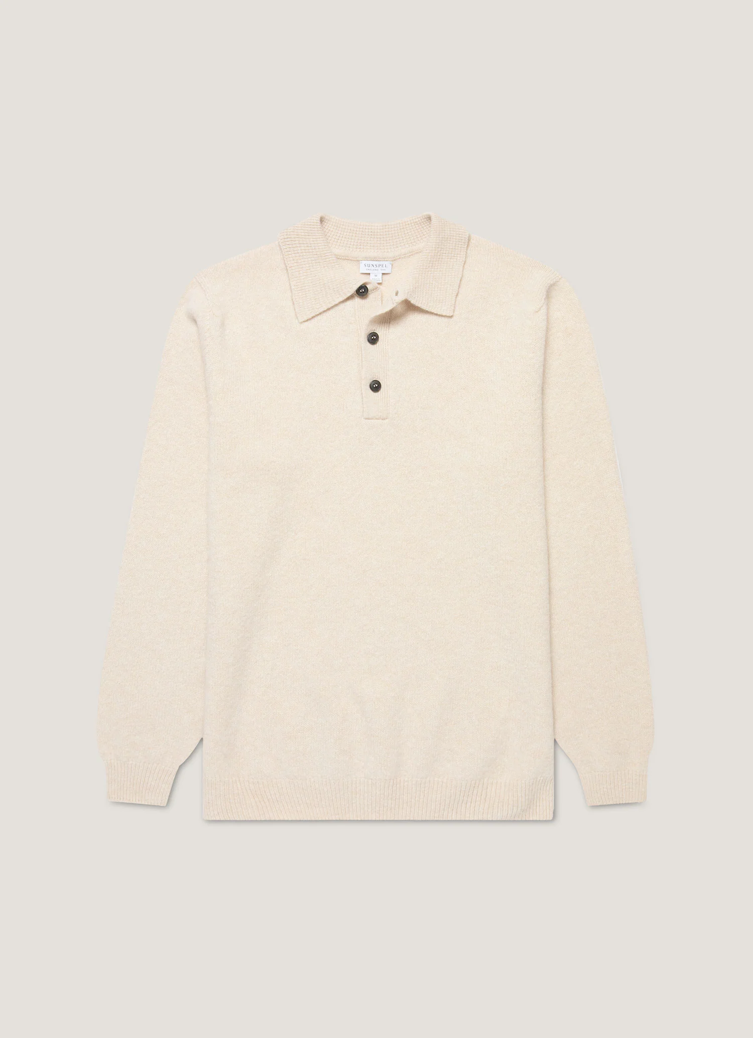 Men's Lambswool Knitted Polo Shirt in Oatmeal Melange