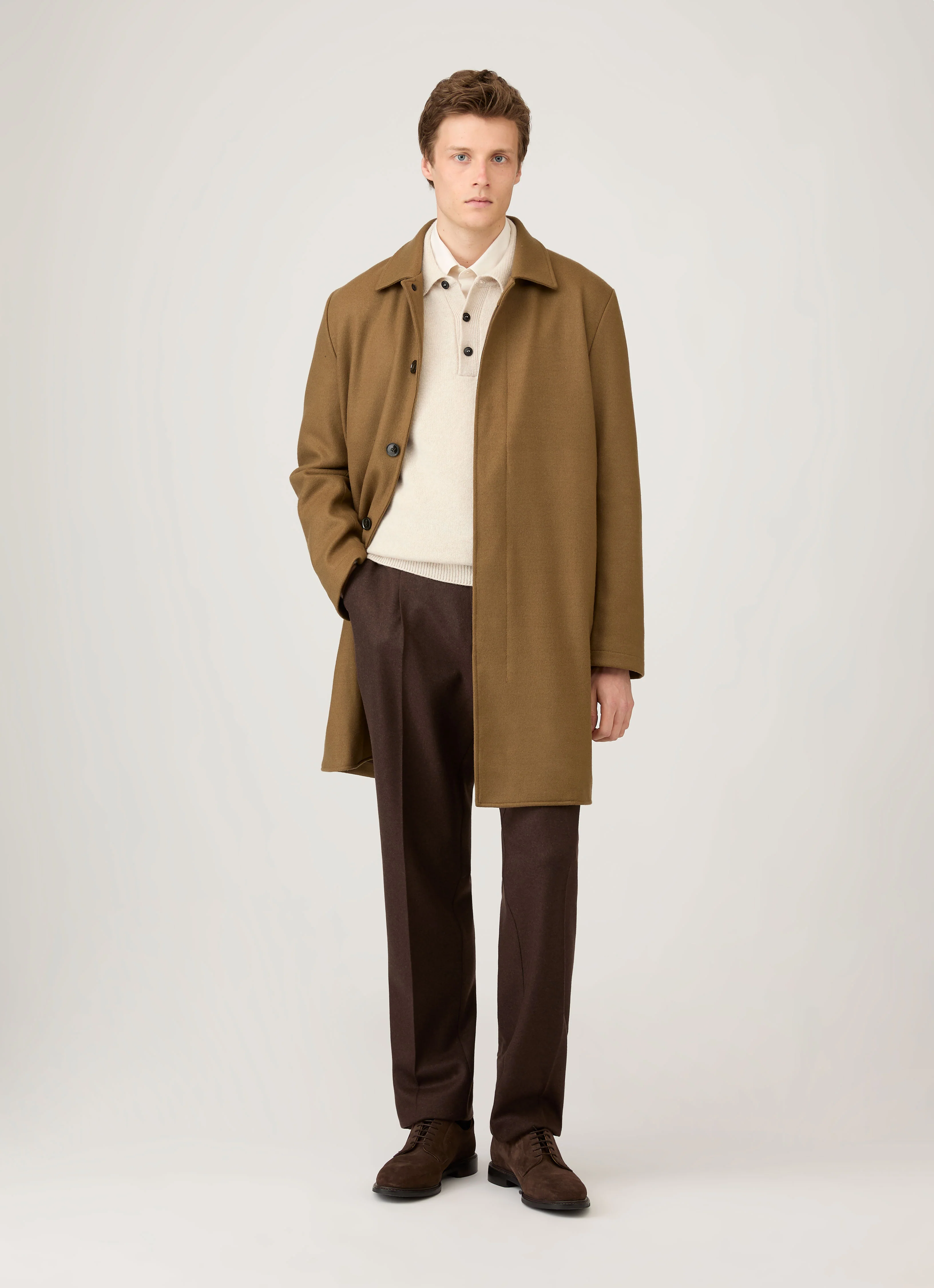Men's Lambswool Knitted Polo Shirt in Oatmeal Melange - Image 3