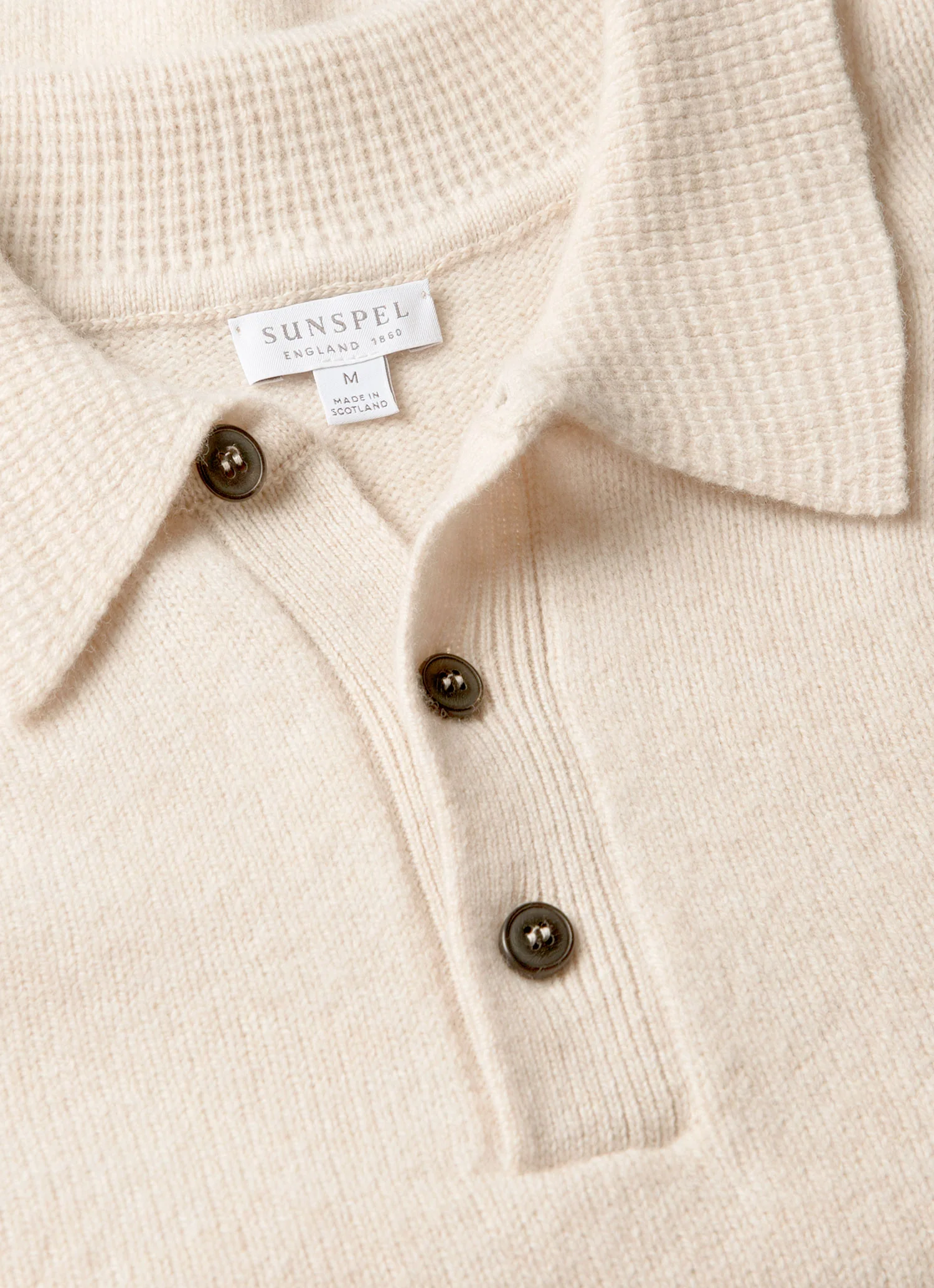 Men's Lambswool Knitted Polo Shirt in Oatmeal Melange - Image 4