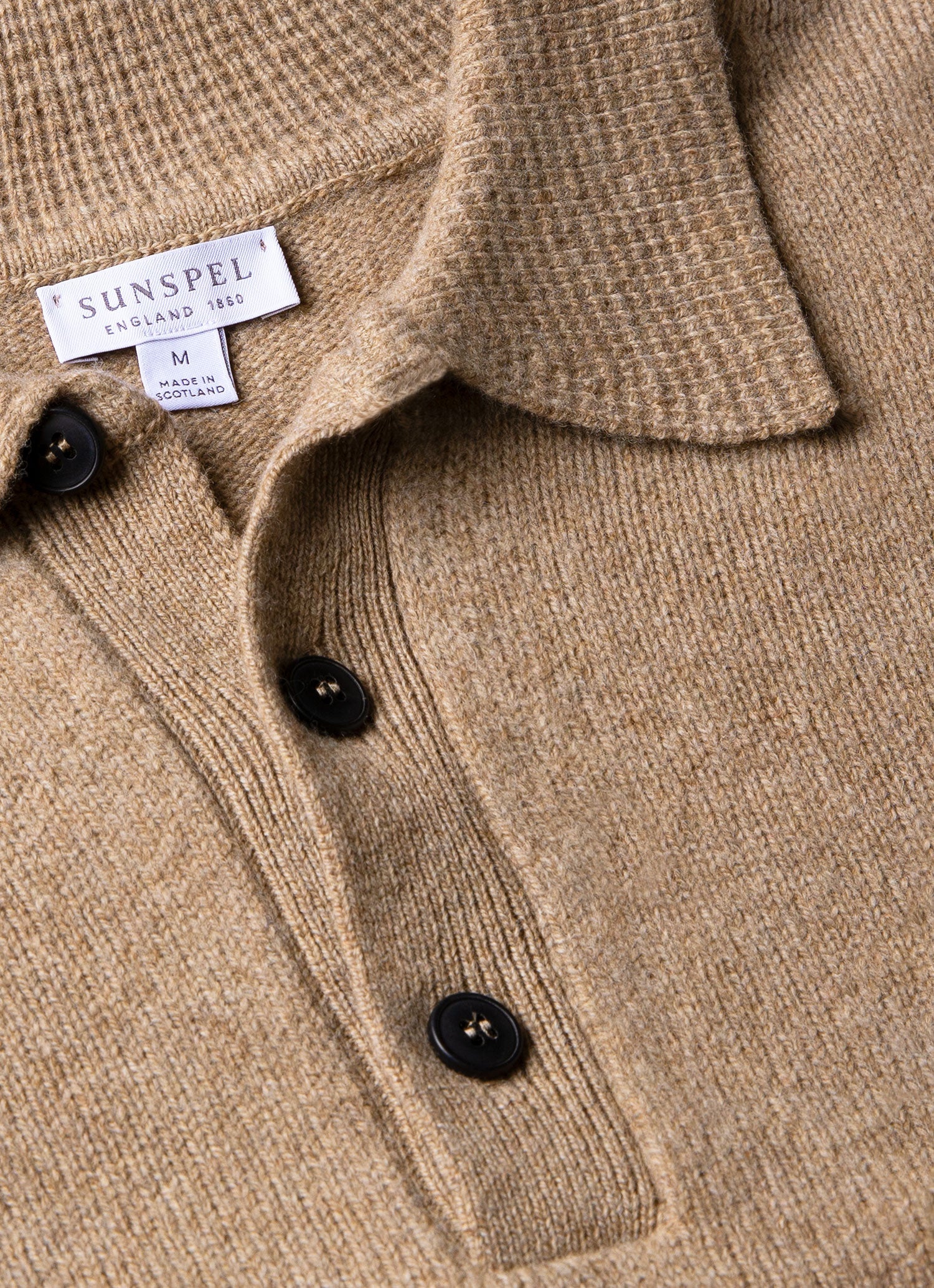 Men's Lambswool Knitted Polo Shirt in Sandstone - Image 4
