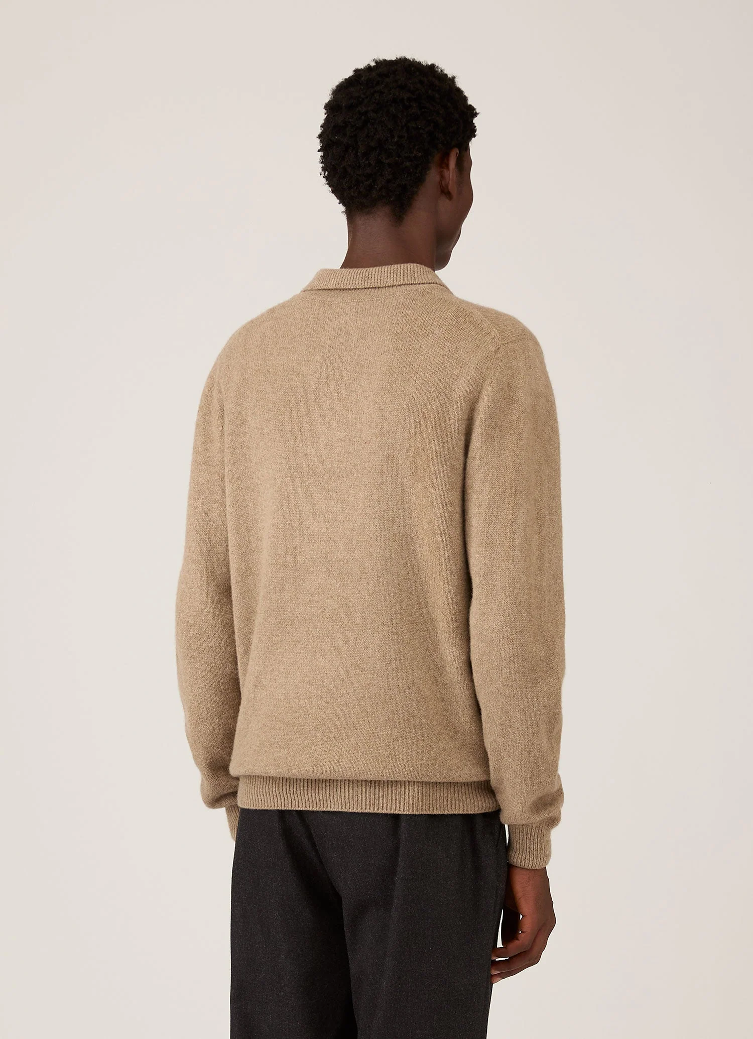 Men's Lambswool Knitted Polo Shirt in Sandstone - Image 5