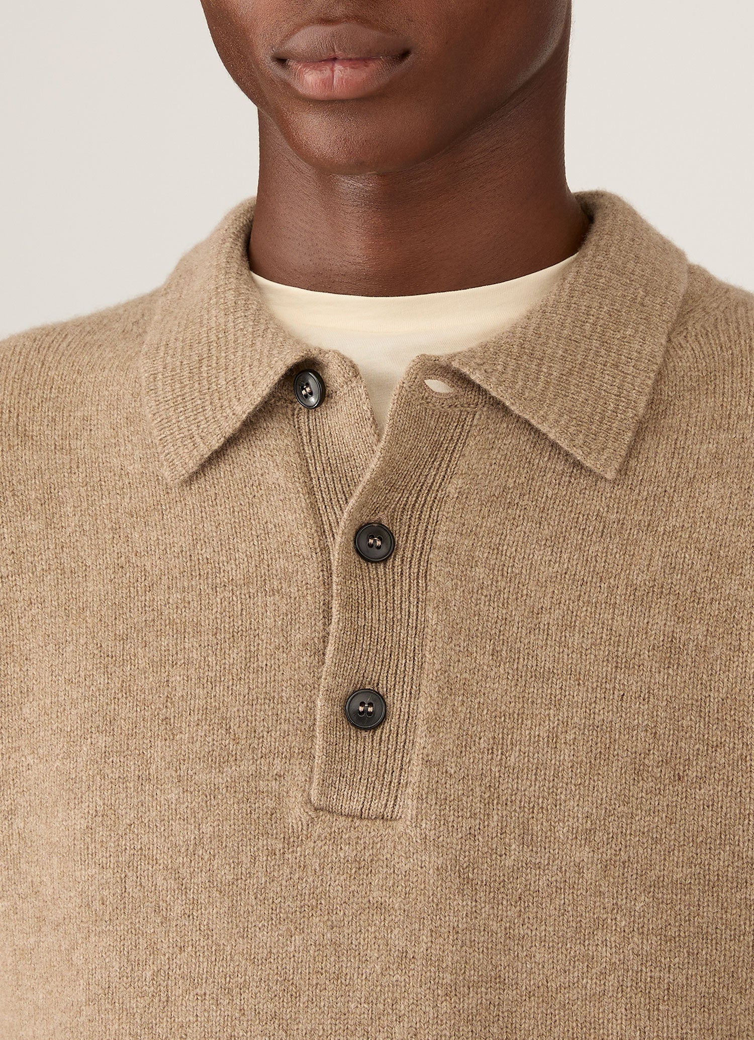 Men's Lambswool Knitted Polo Shirt in Sandstone - Image 6