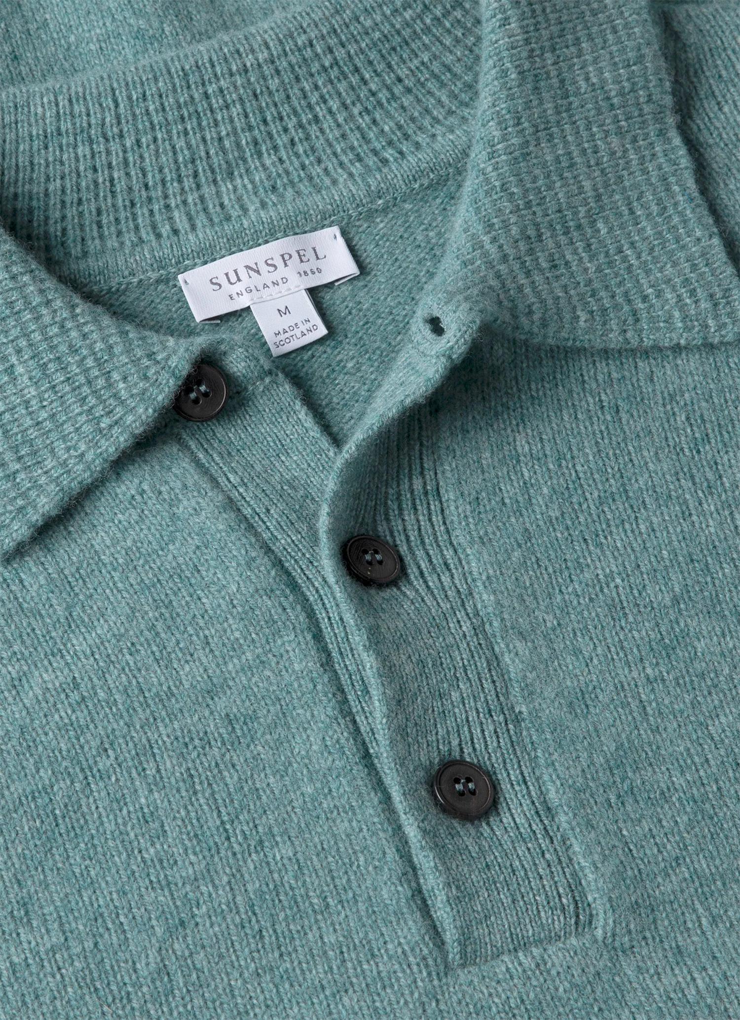Men's Lambswool Knitted Polo Shirt in Steel Green - Image 4