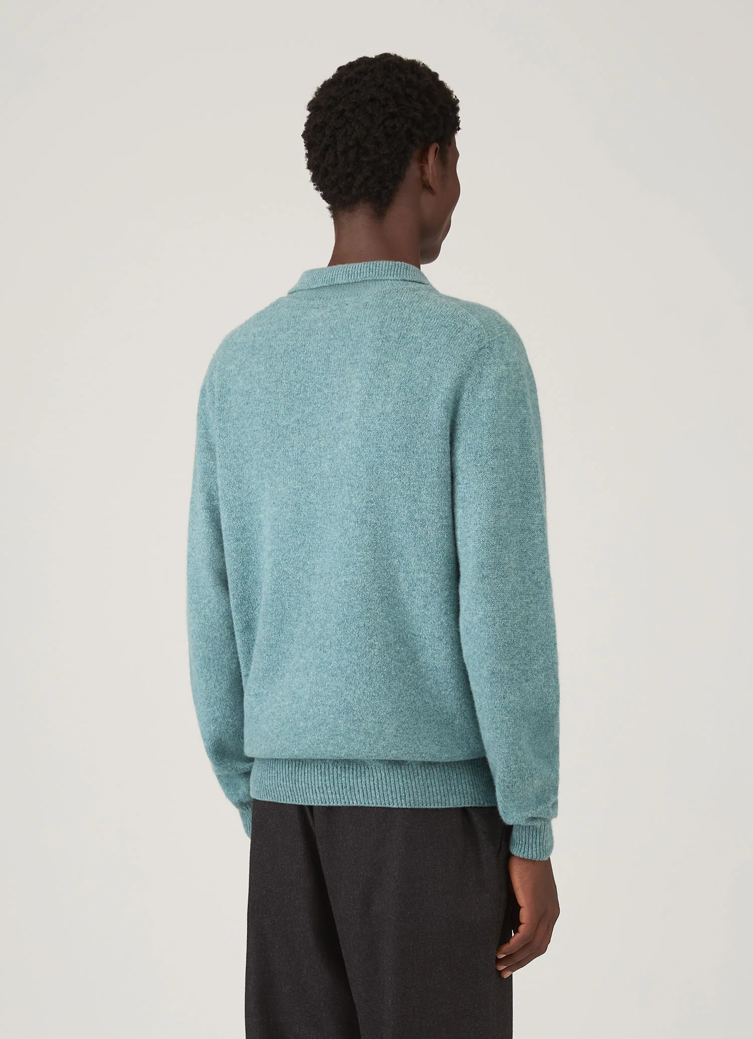 Men's Lambswool Knitted Polo Shirt in Steel Green - Image 5