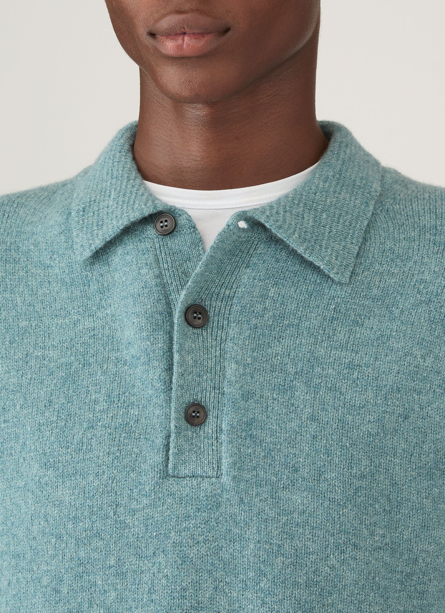 Men's Lambswool Knitted Polo Shirt in Steel Green - Image 6