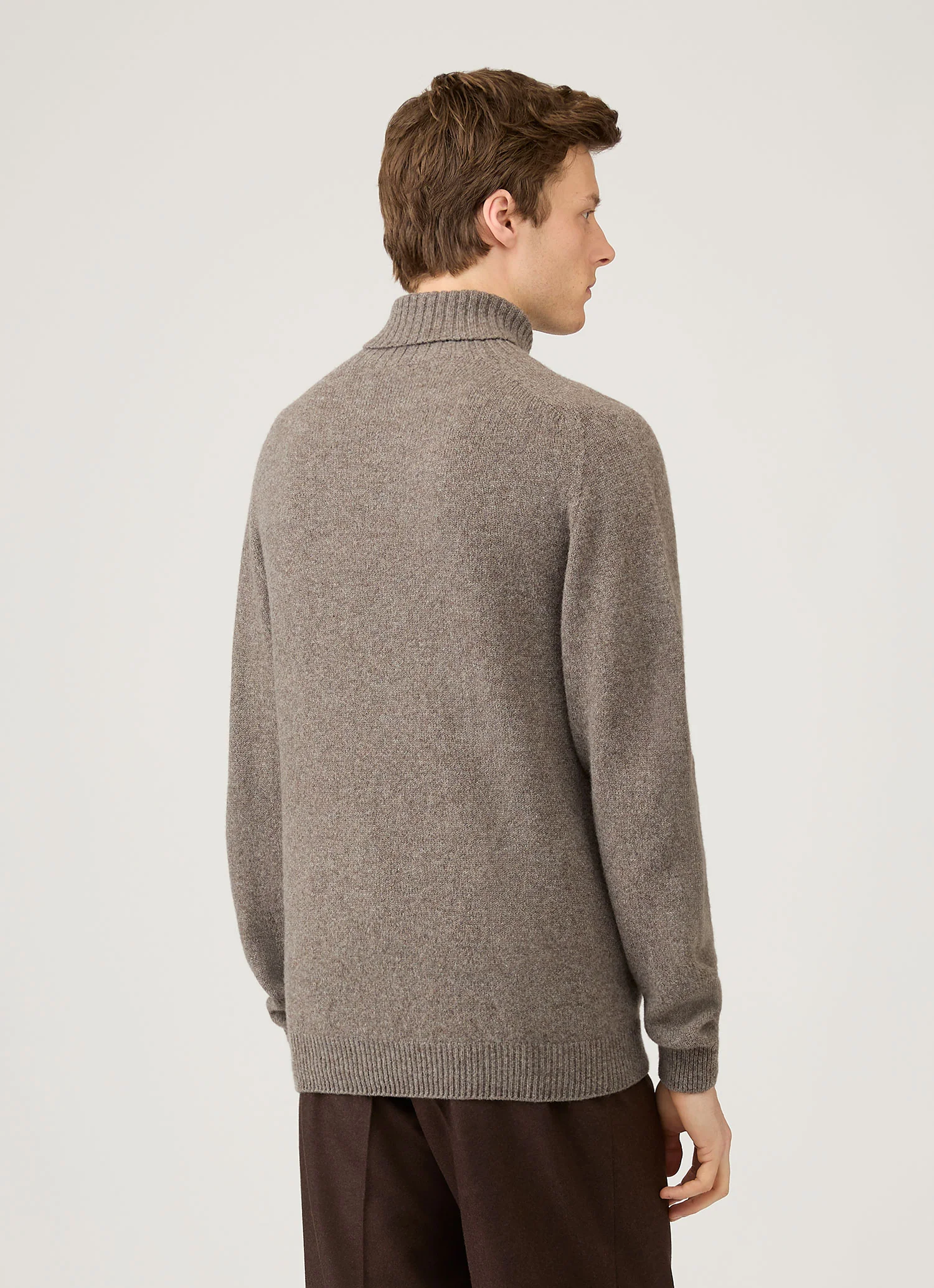 Men's Lambswool Roll Neck in Bark - Image 5