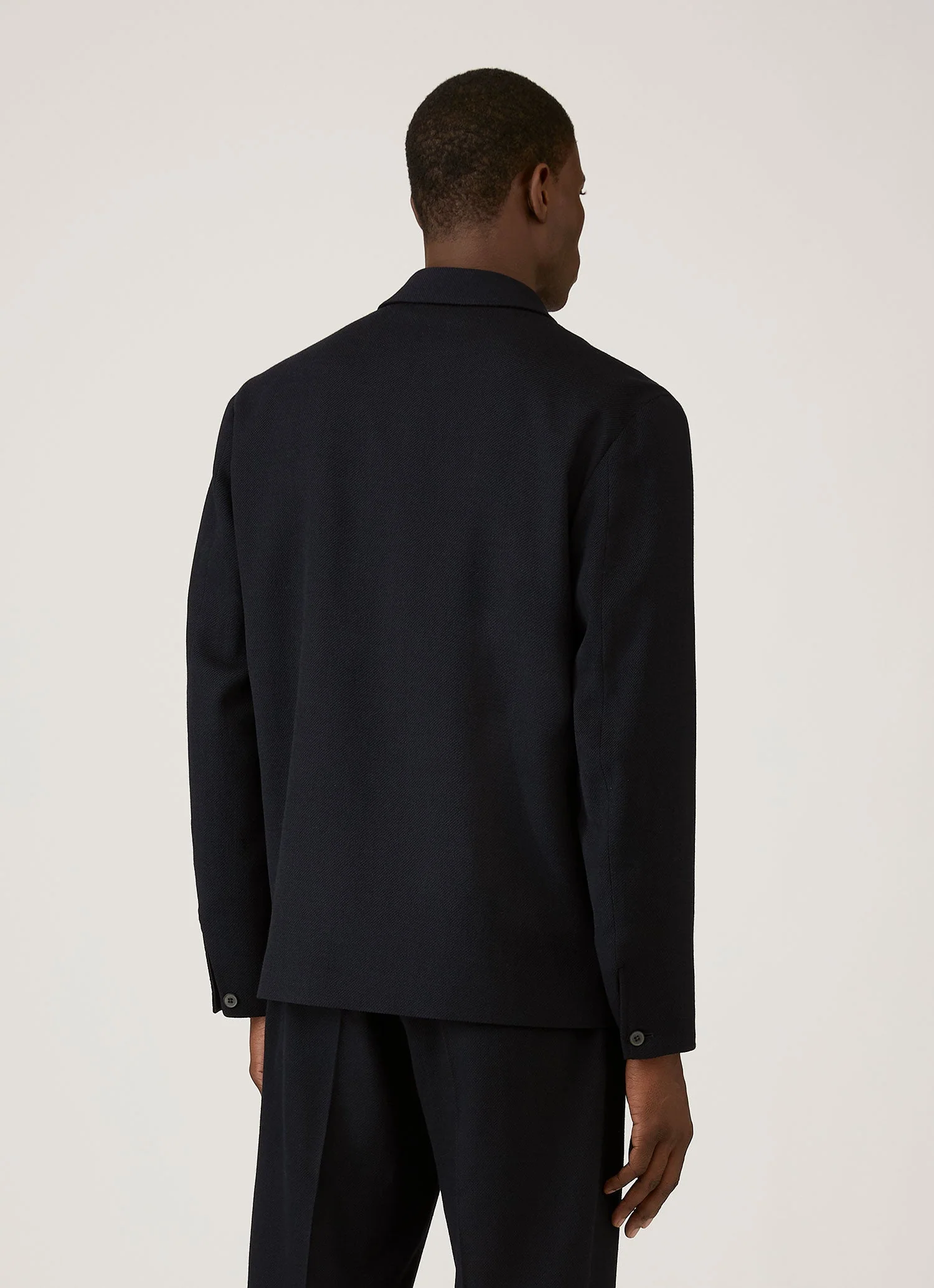Men's Light Textured Wool Harrington Jacket in Navy - Image 5