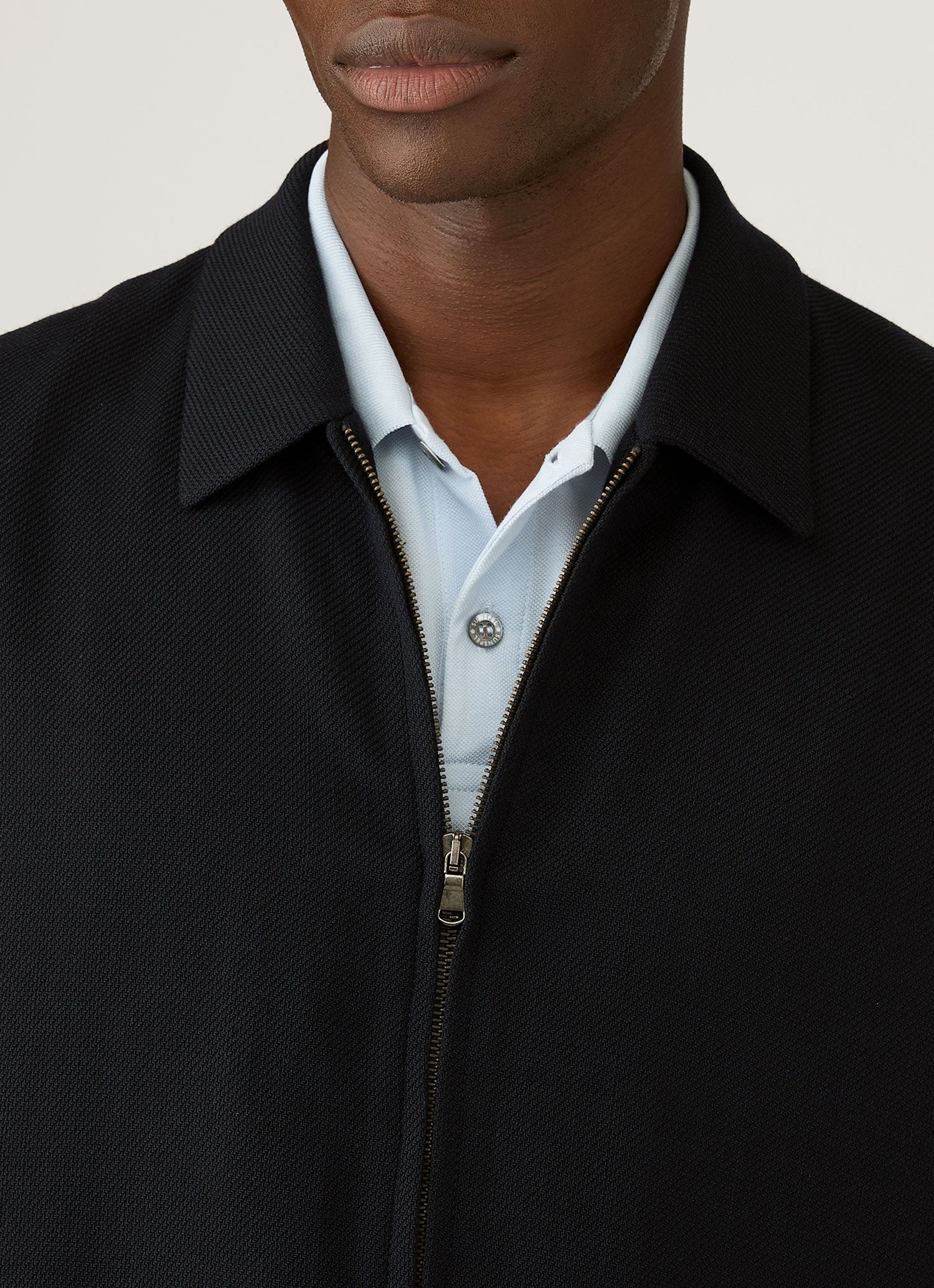 Men's Light Textured Wool Harrington Jacket in Navy - Image 6