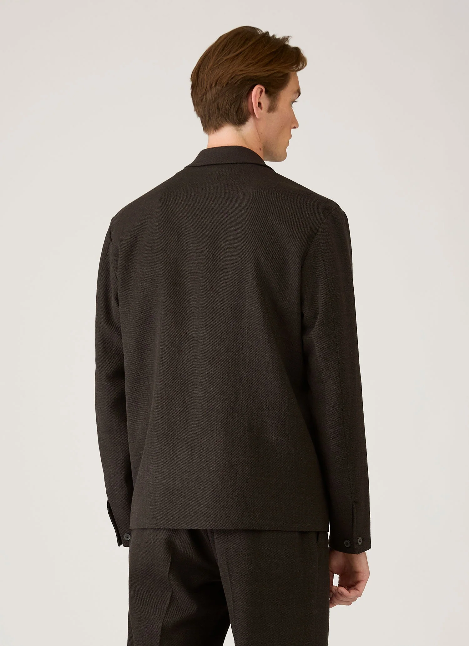 Men's Light Textured Wool Harrington Jacket in Truffle - Image 5