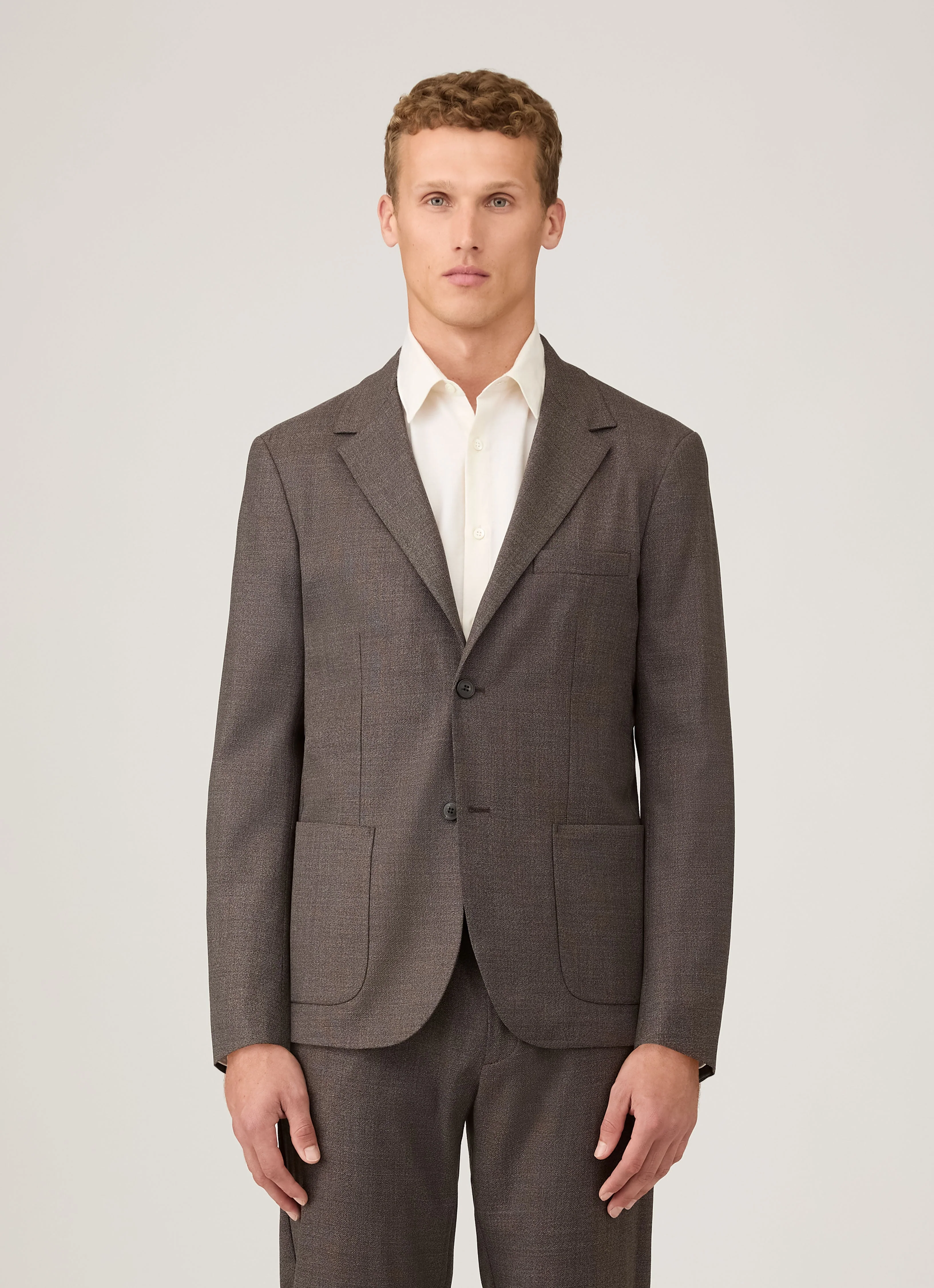 Men's Lightweight Travel Wool Blazer in Light Coffee Melange - Image 2