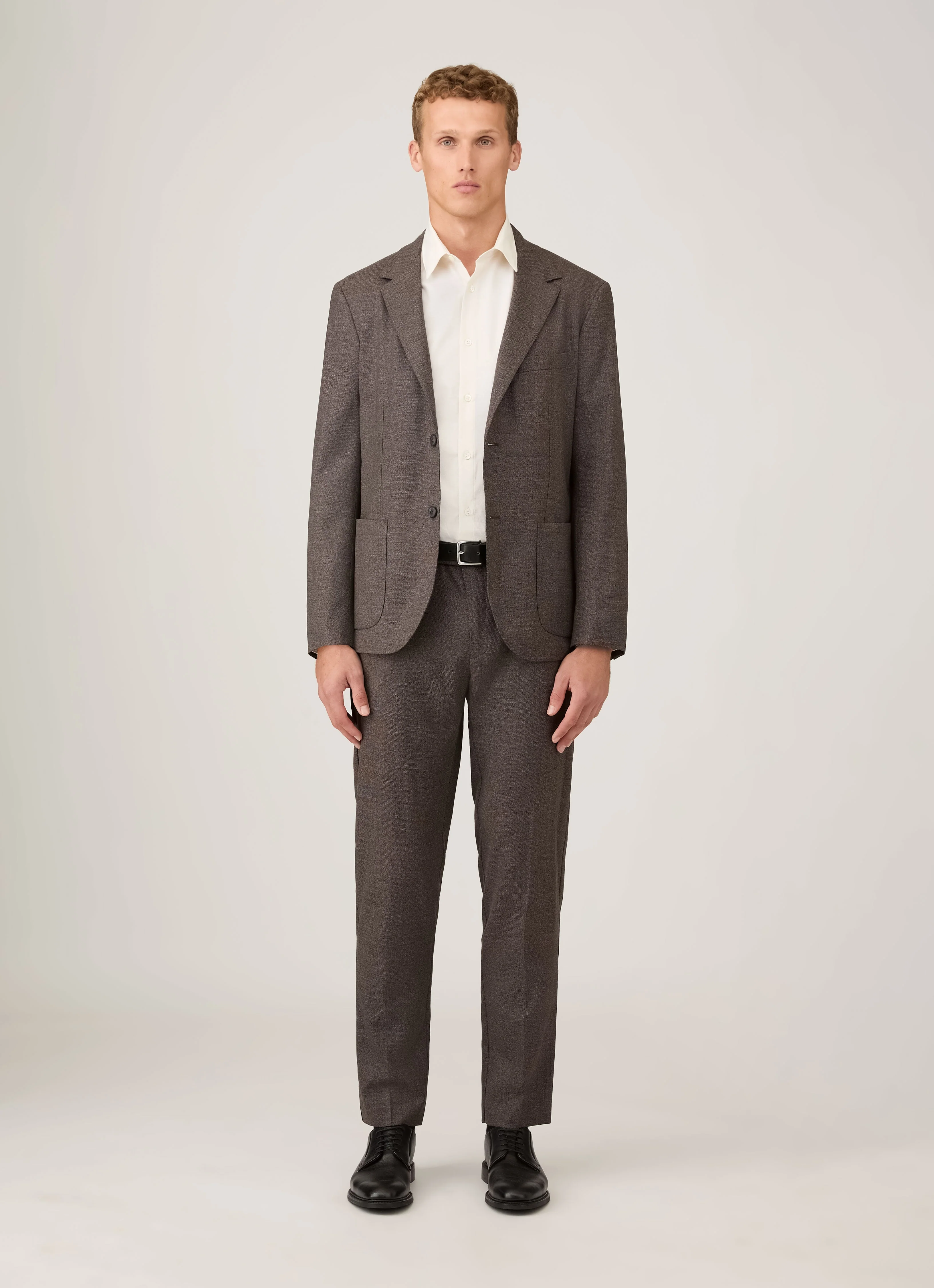 Men's Lightweight Travel Wool Blazer in Light Coffee Melange - Image 3