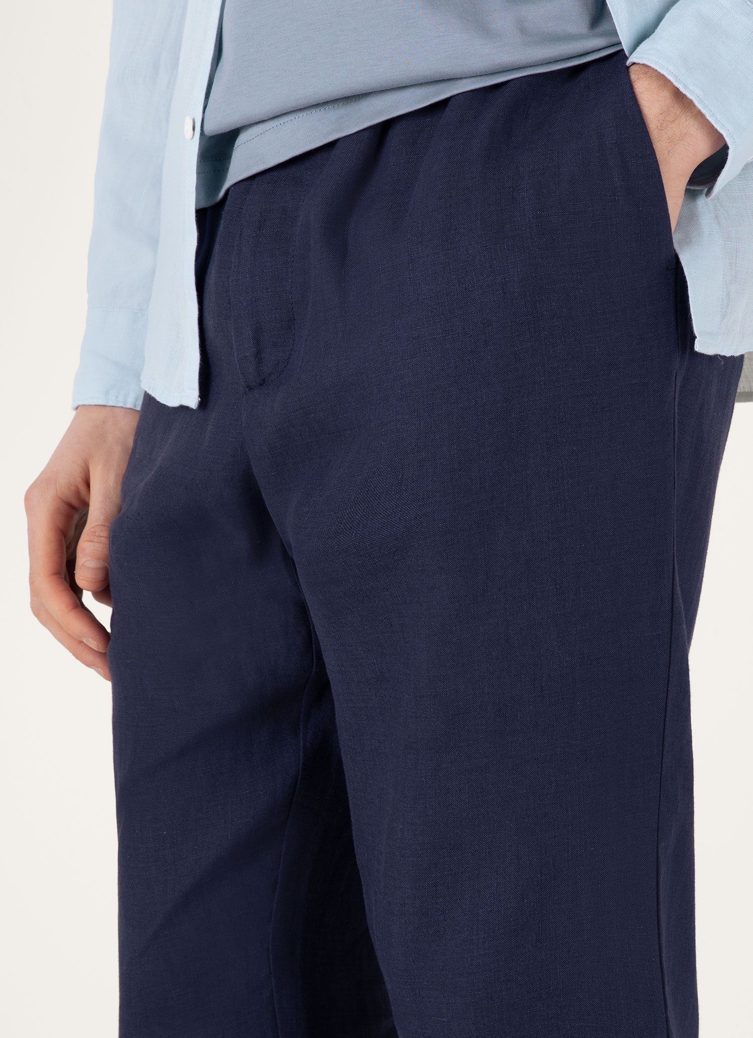 Men's Linen Drawstring Trouser in Light Navy - Image 6