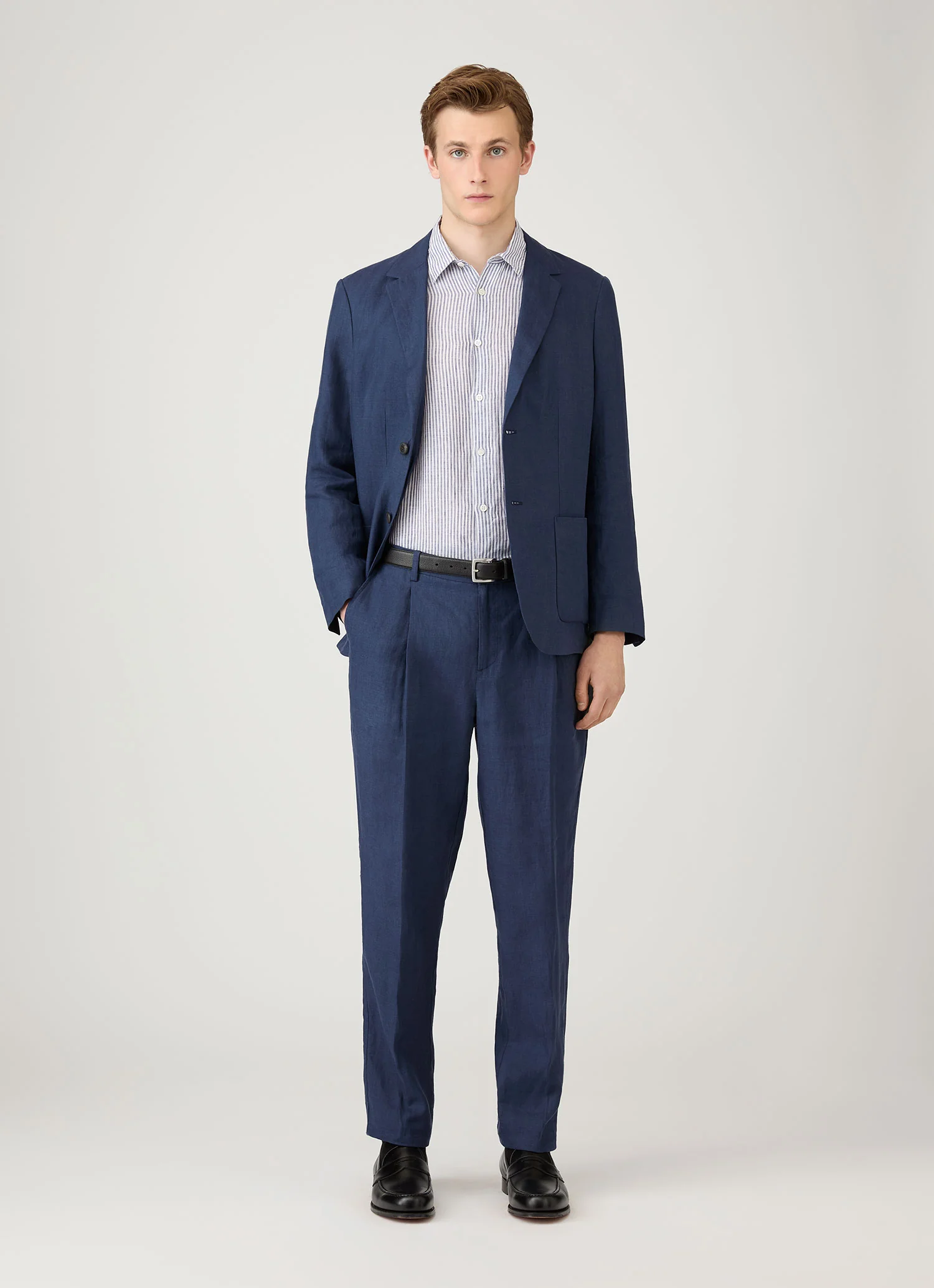 Men's Linen Shirt in White/Navy - Image 3