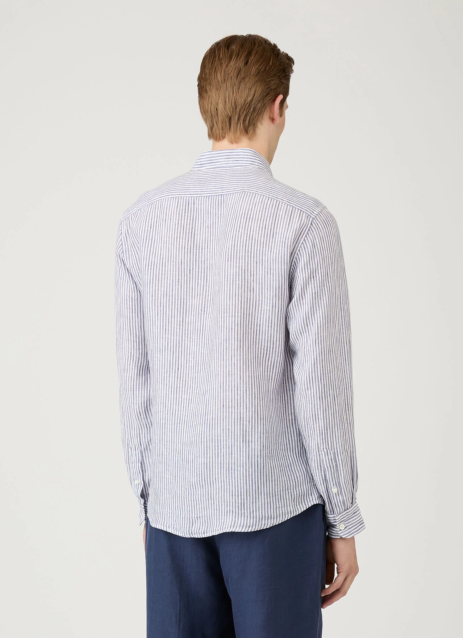 Men's Linen Shirt in White/Navy - Image 5