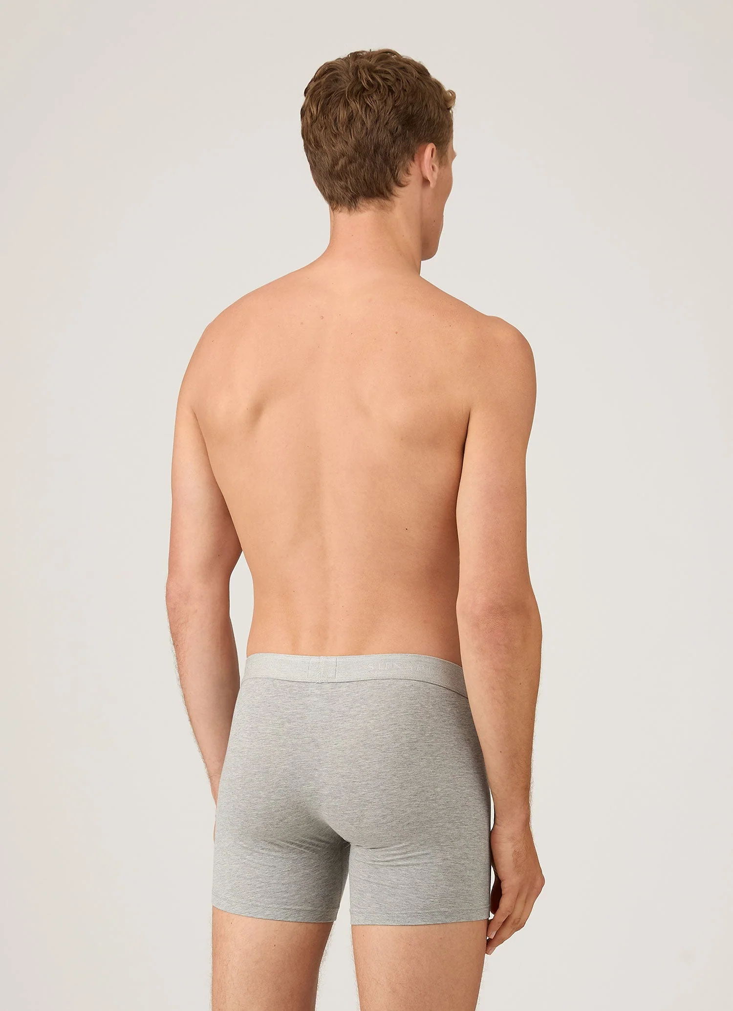 Men's Stretch Cotton Boxer Briefs in Grey Melange - Image 3