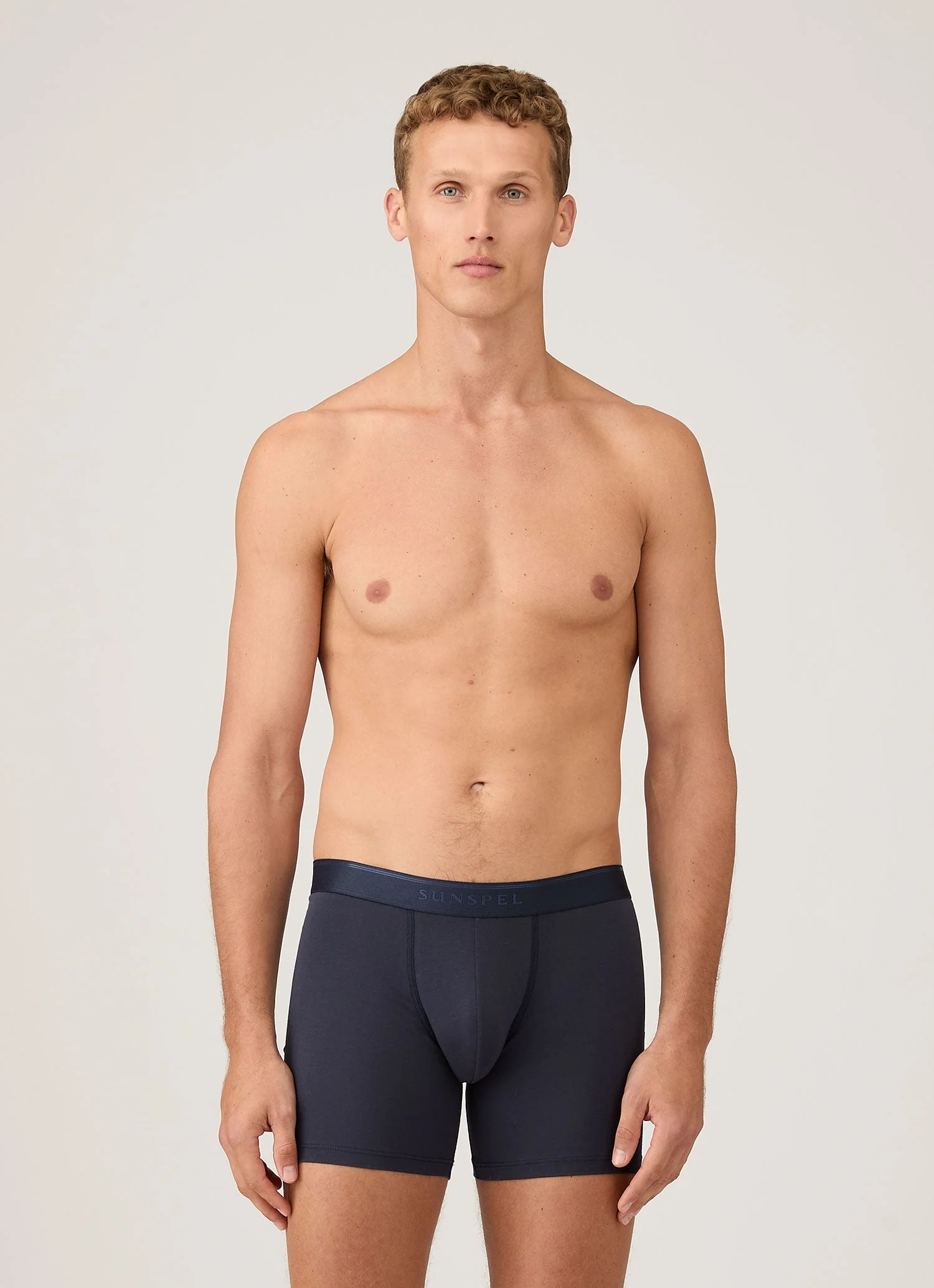 Men's Stretch Cotton Boxer Briefs in Navy - Image 2