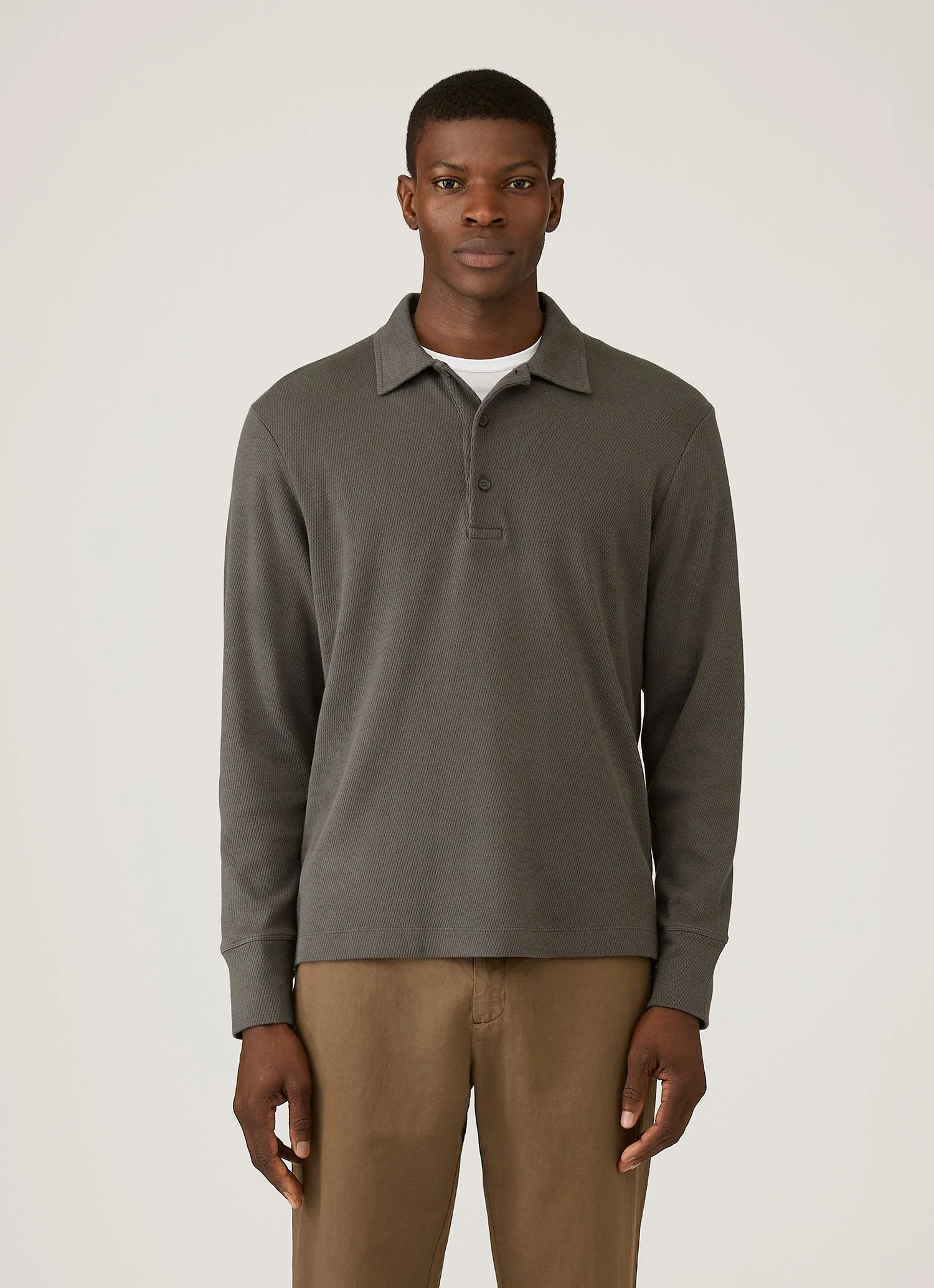 Men's Long Sleeve Cellulock Polo Shirt in Charcoal - Image 2