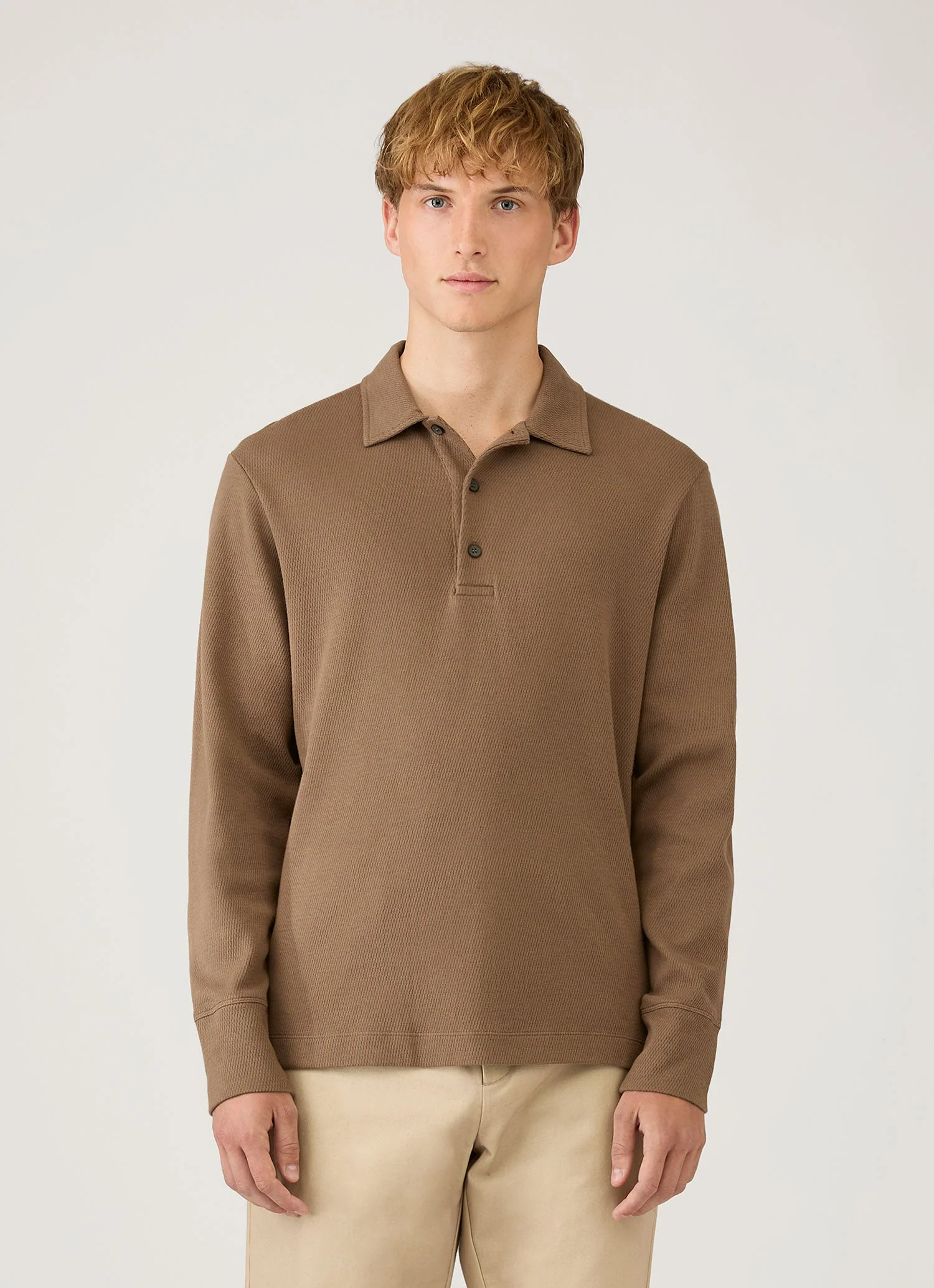Men's Long Sleeve Cellulock Polo Shirt in Dark Cedar - Image 2